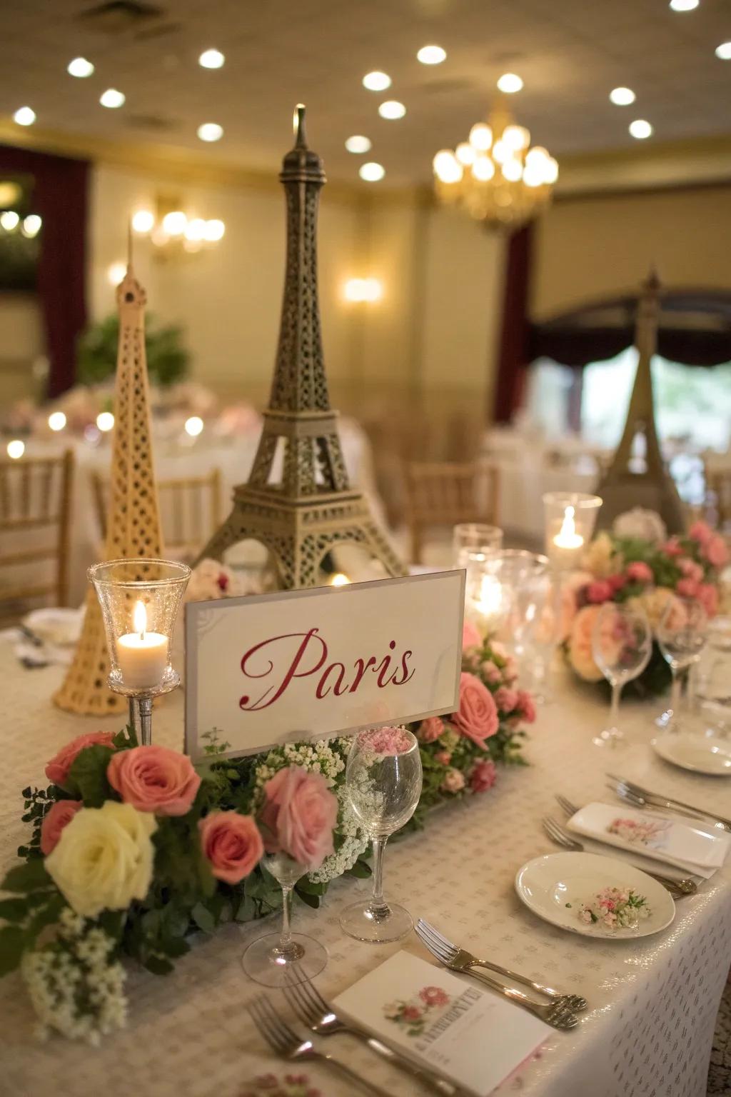 Tables named after travel destinations infuse your occasion with a palpable sense of wanderlust.