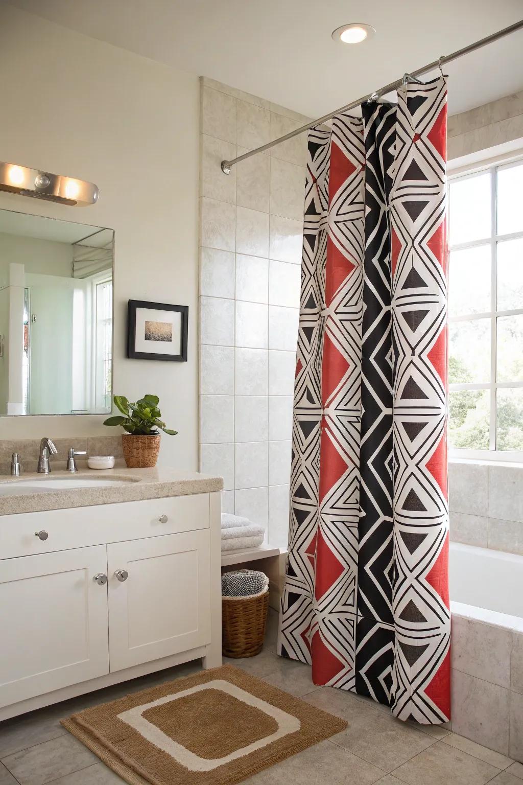 A striking design can transform your shower curtain into a piece of art.