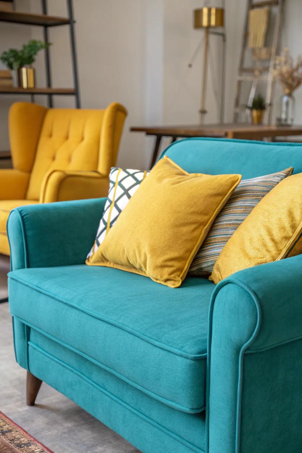 Brighten your family room with cheerful gold highlights.