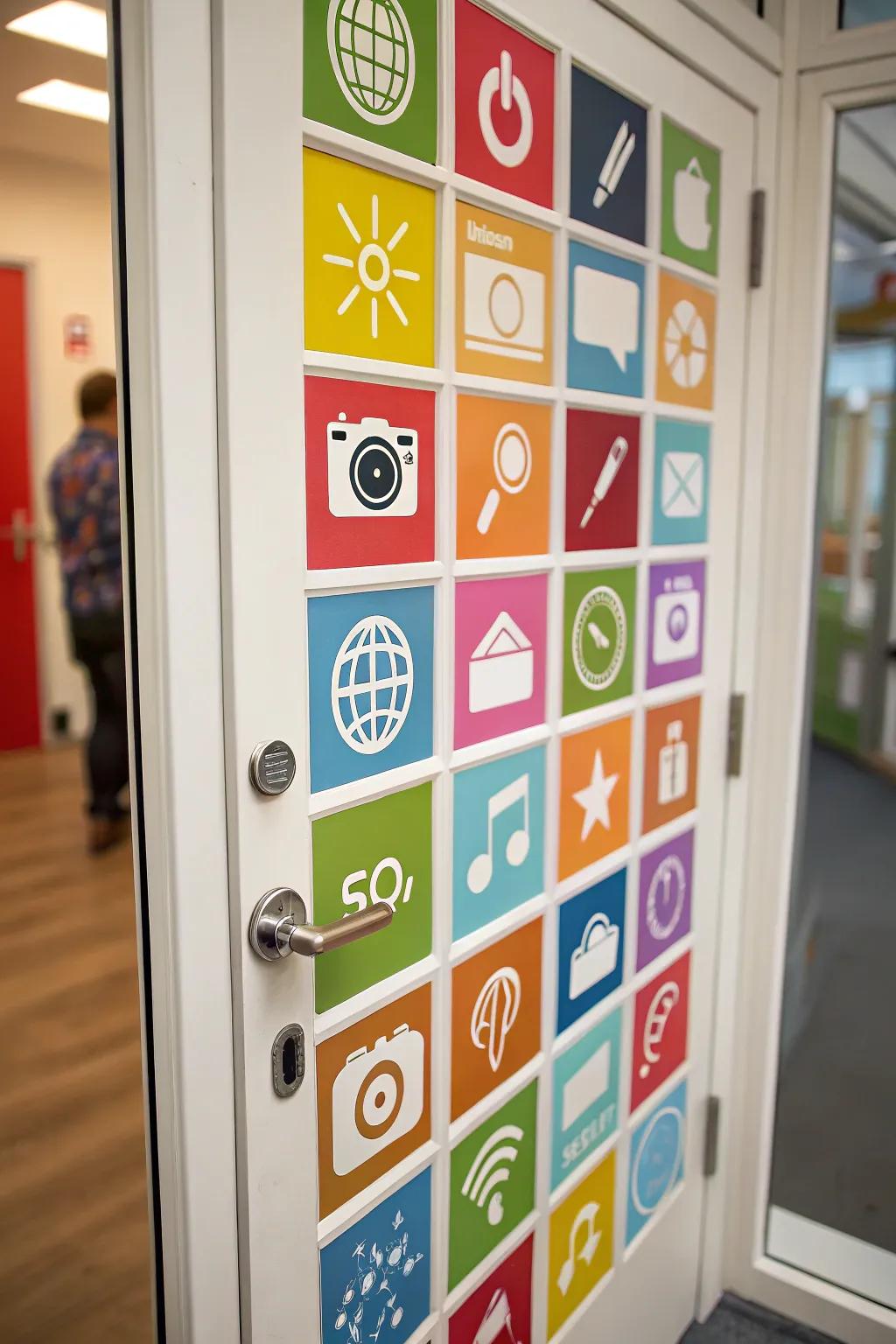 A portal embellished with vibrant application symbol themes arranged in a grid configuration.