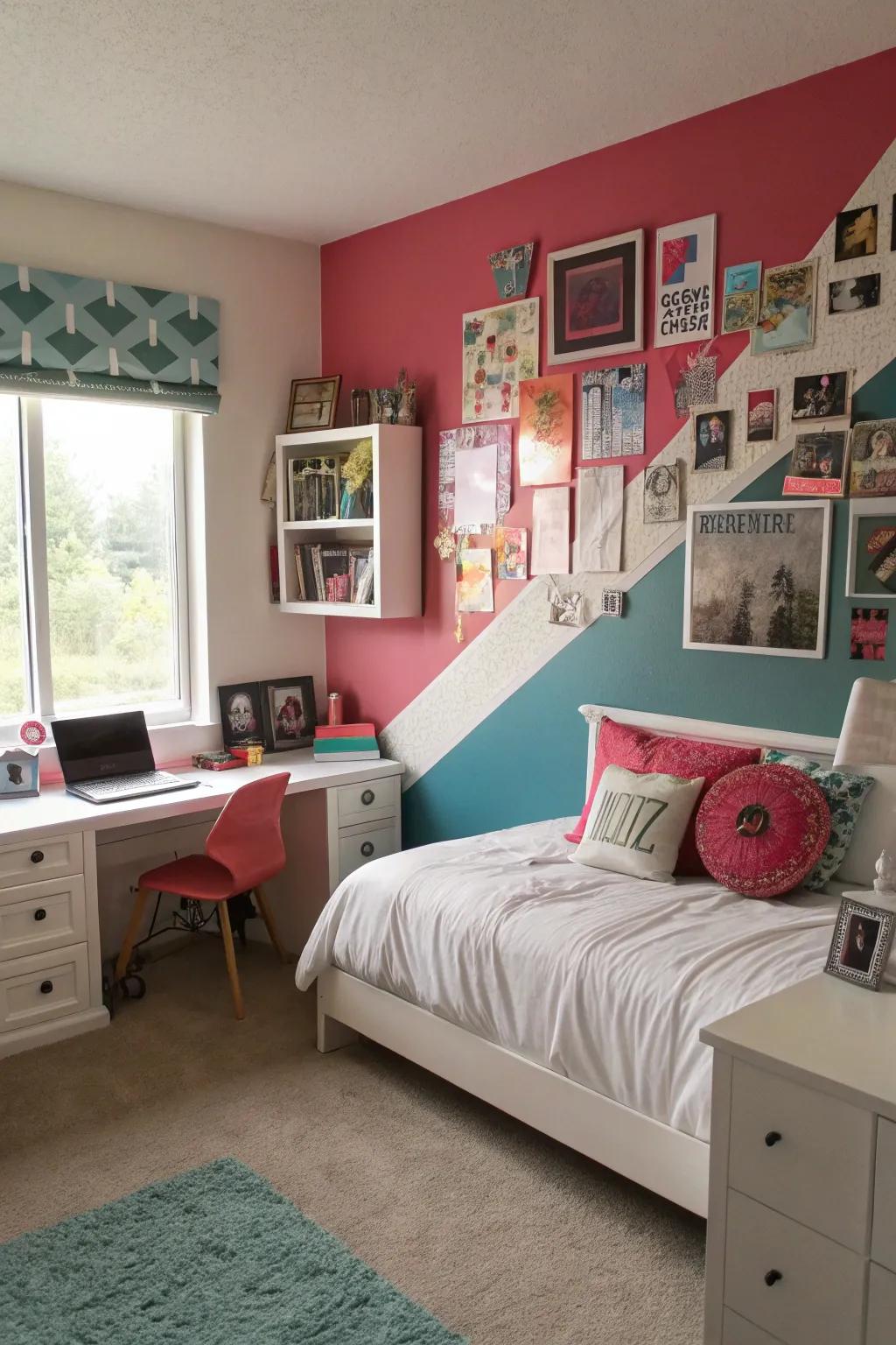 A statement wall that injects vibrancy and character into a teen girl's bedroom.
