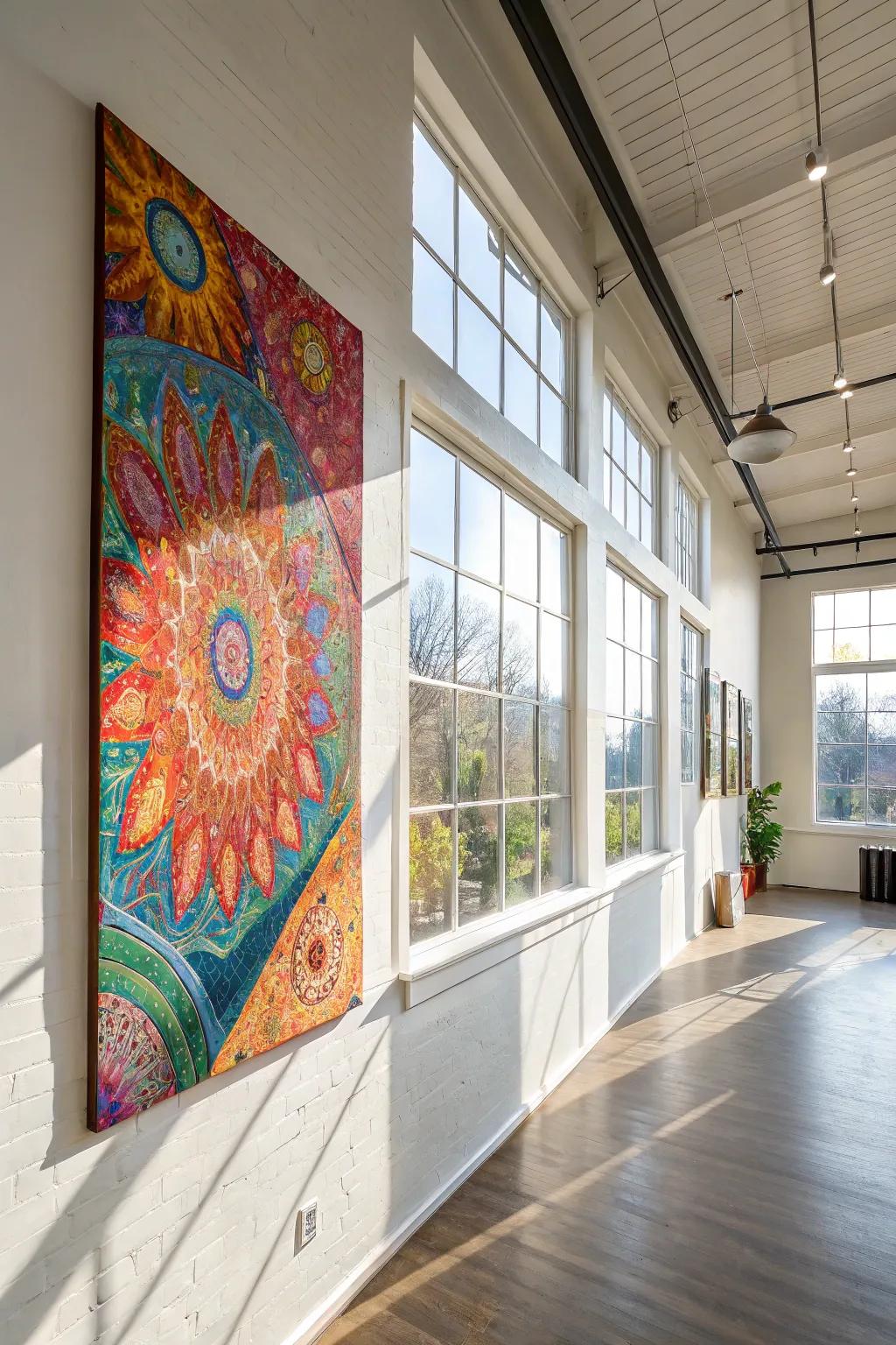 Bursting with color and creativity, an abstract textured painting is the ideal addition to a lively studio setting.