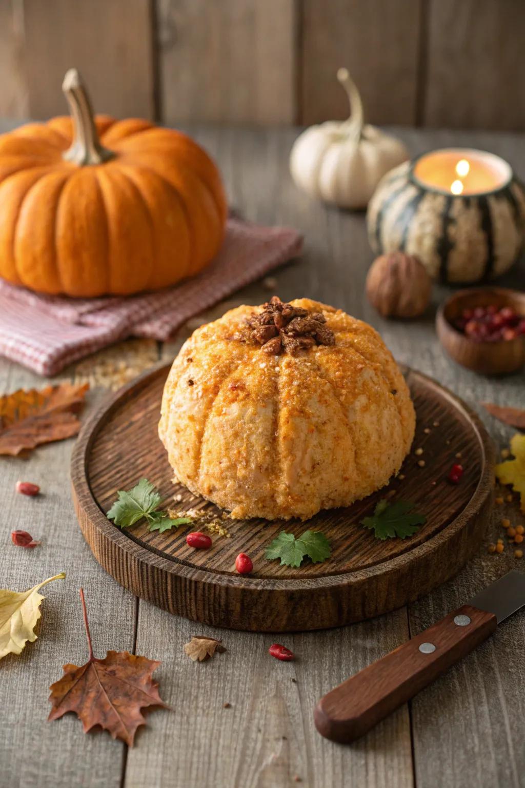 An autumn gourd cheese ball, embodying the essence of the season.