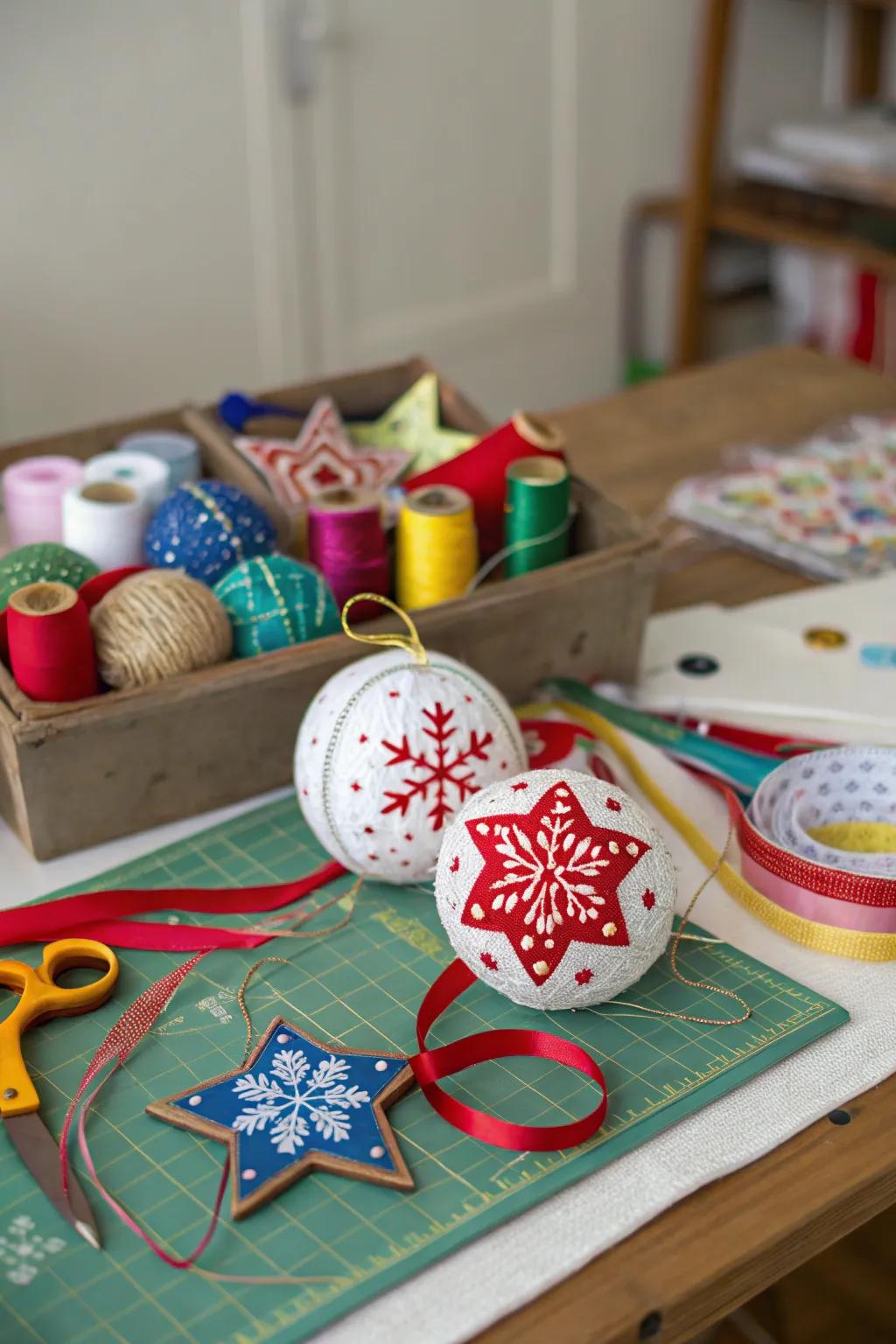 A creative space for making one-of-a-kind Christmas decorations.