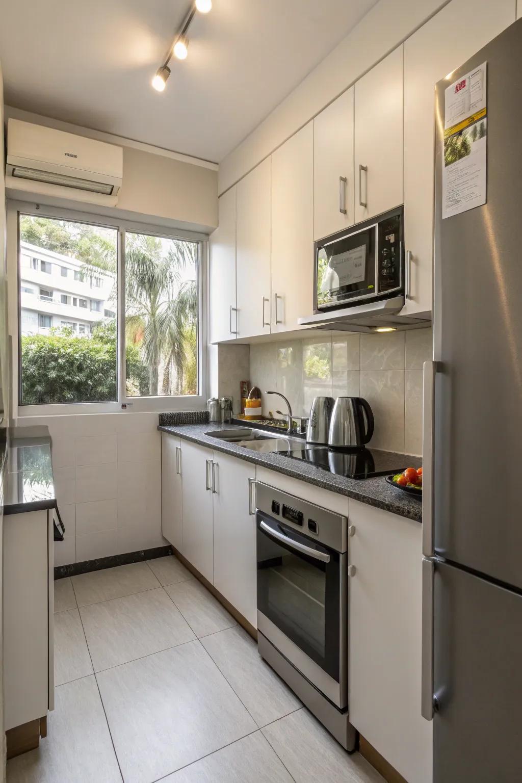 Compact appliances fit perfectly into a small kitchen without sacrificing functionality.