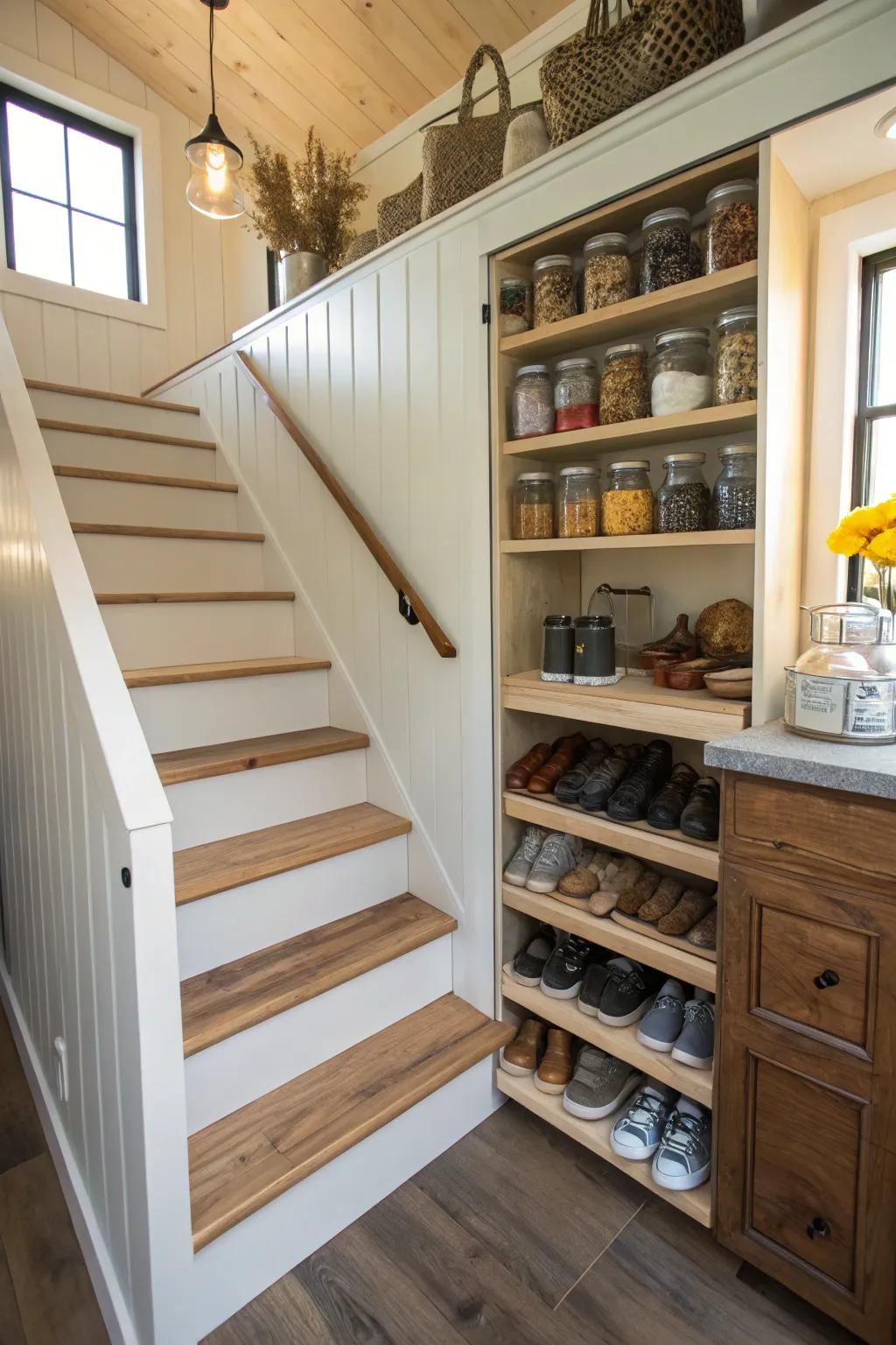 Under-stair closets that boost storage in a petite home
