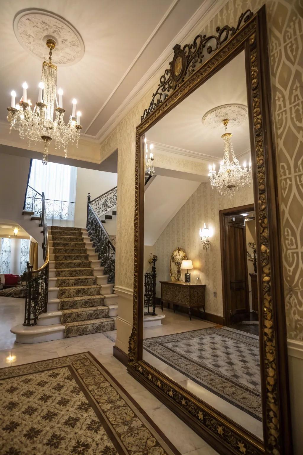 Mirrors possess the capability to heighten illumination and perceived space at the culmination of staircases.