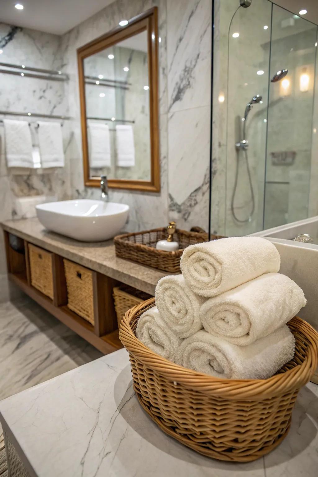 Cultivate a serene spa vibe with carefully rolled towels.