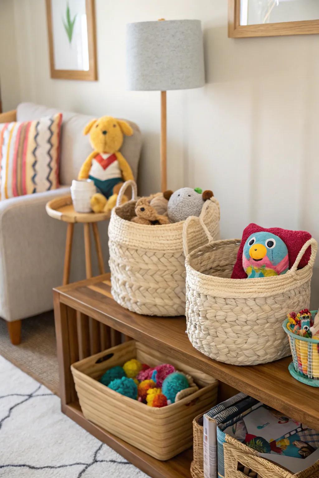 Woven holders present effective and aesthetically pleasing organizing options.