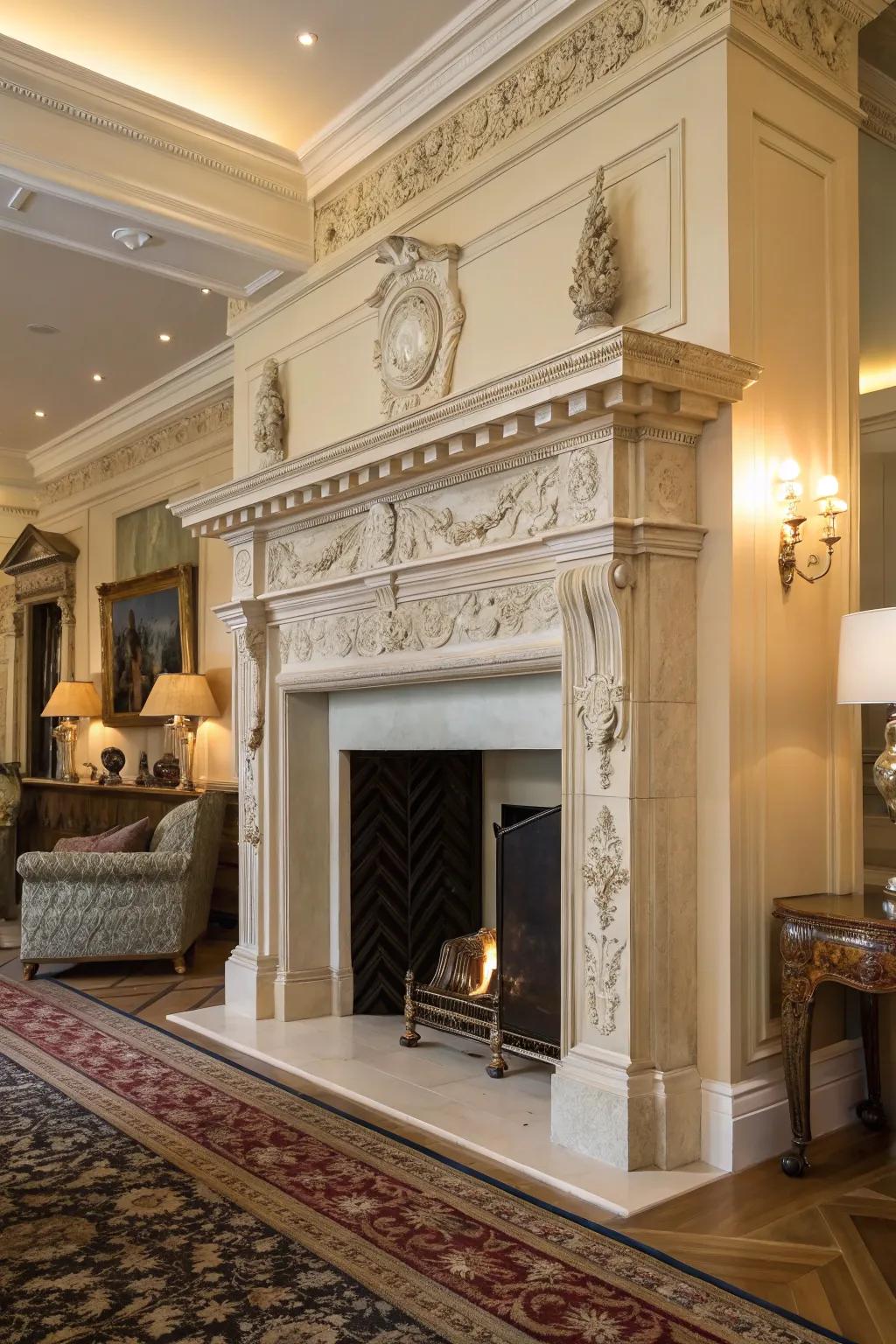 An impressive Regency-style fire surround in an elegant scene.