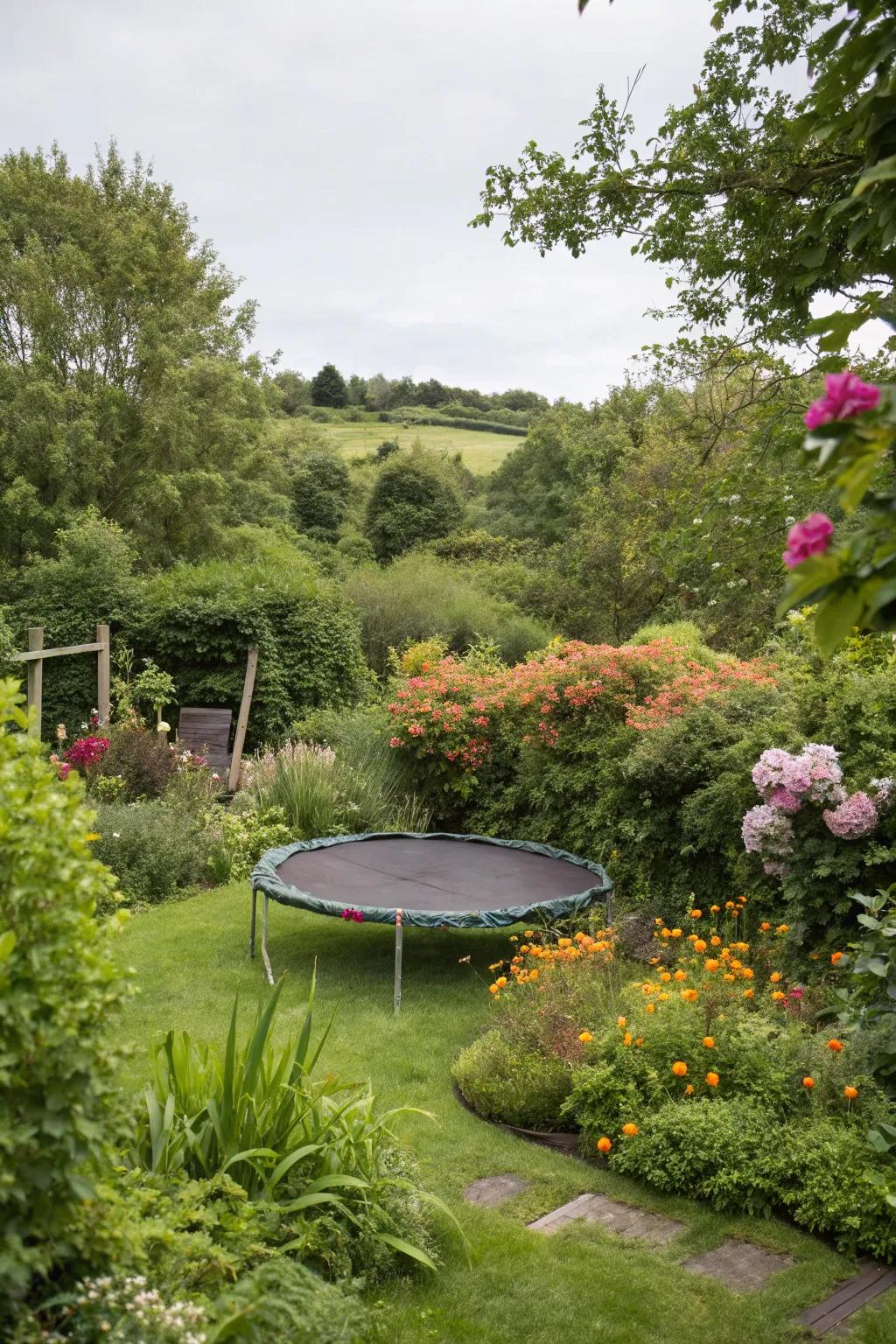 A bouncer nestled in a garden escape, surrounded by lively plant life.