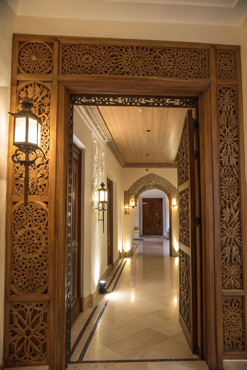 An upscale entranceway embellished with detailed trim.