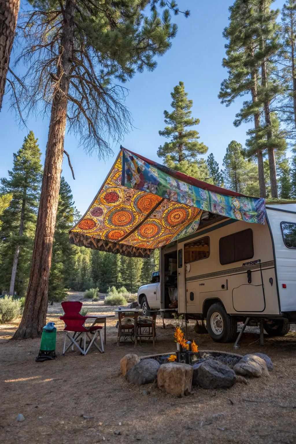 An enchanting DIY canopy adding a personal touch to a truck camper.