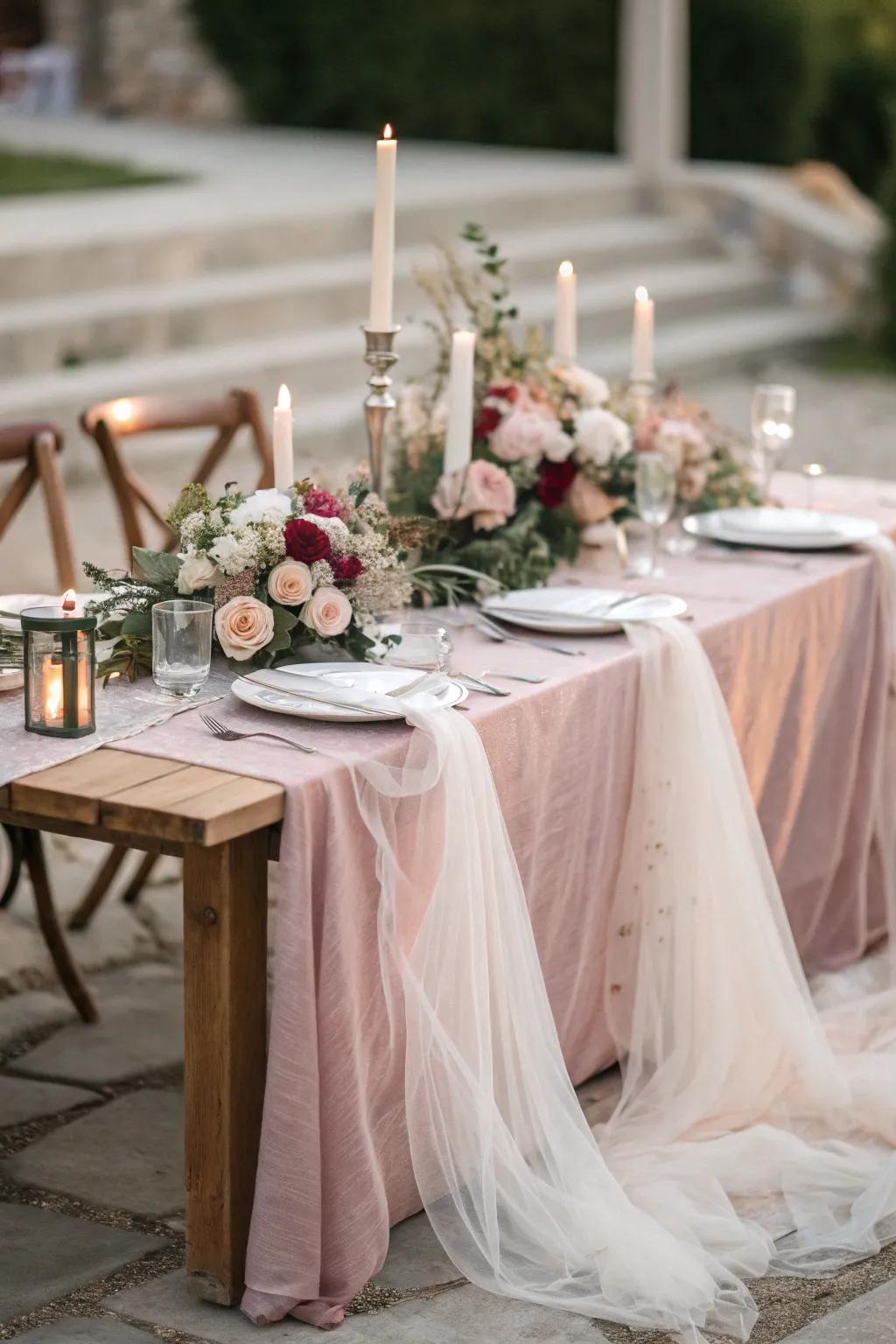 Construct an awe-inspiring tablescape using netting pathways.