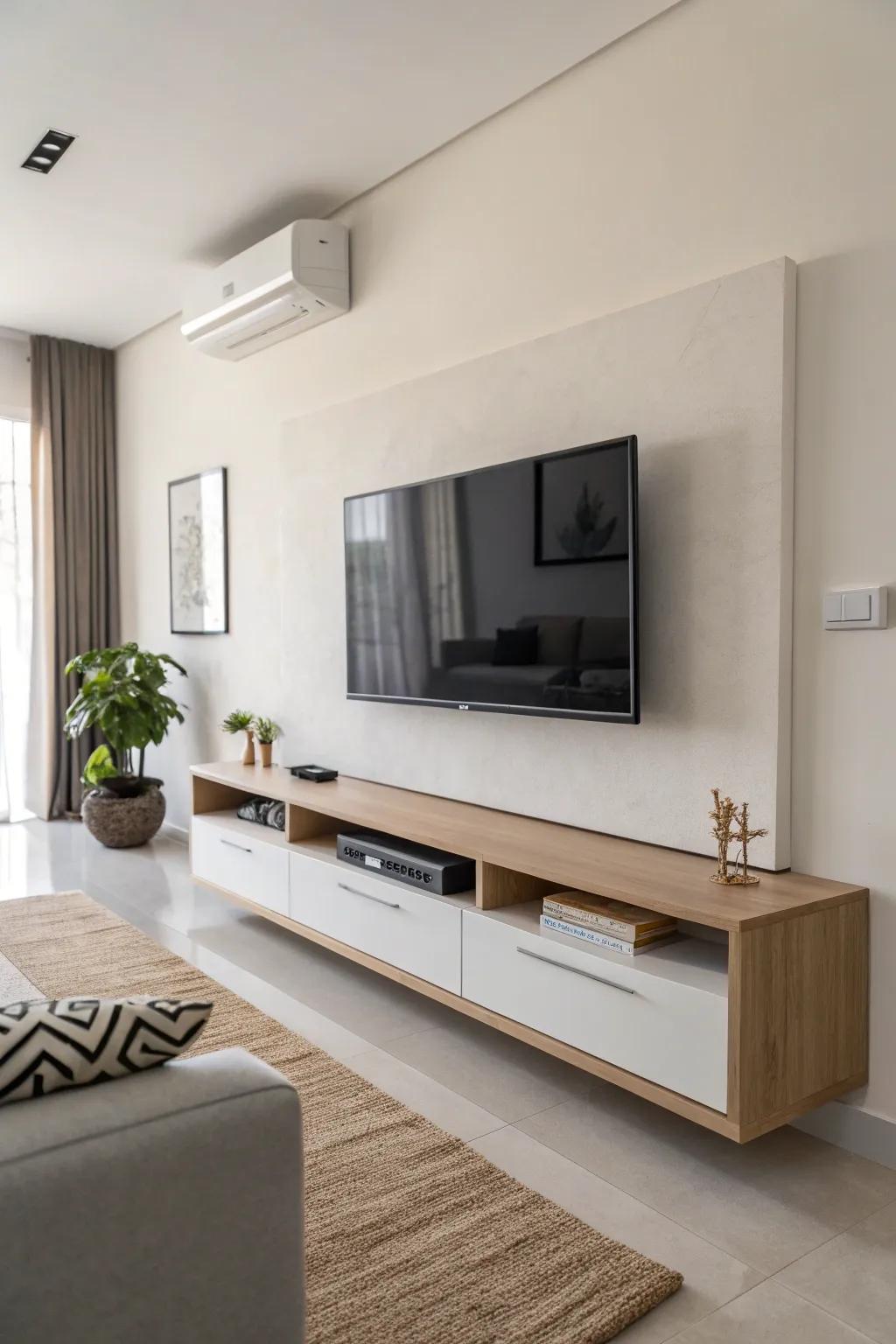 Elevated consoles impart a modern, spacious sensation.