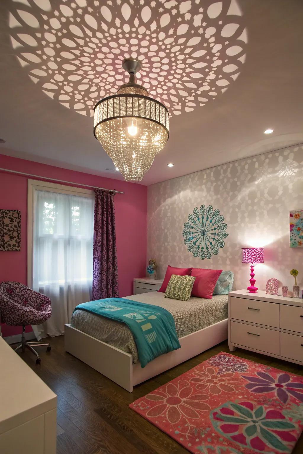 Lighting as a statement piece can transform the ambiance of a tween bedroom.