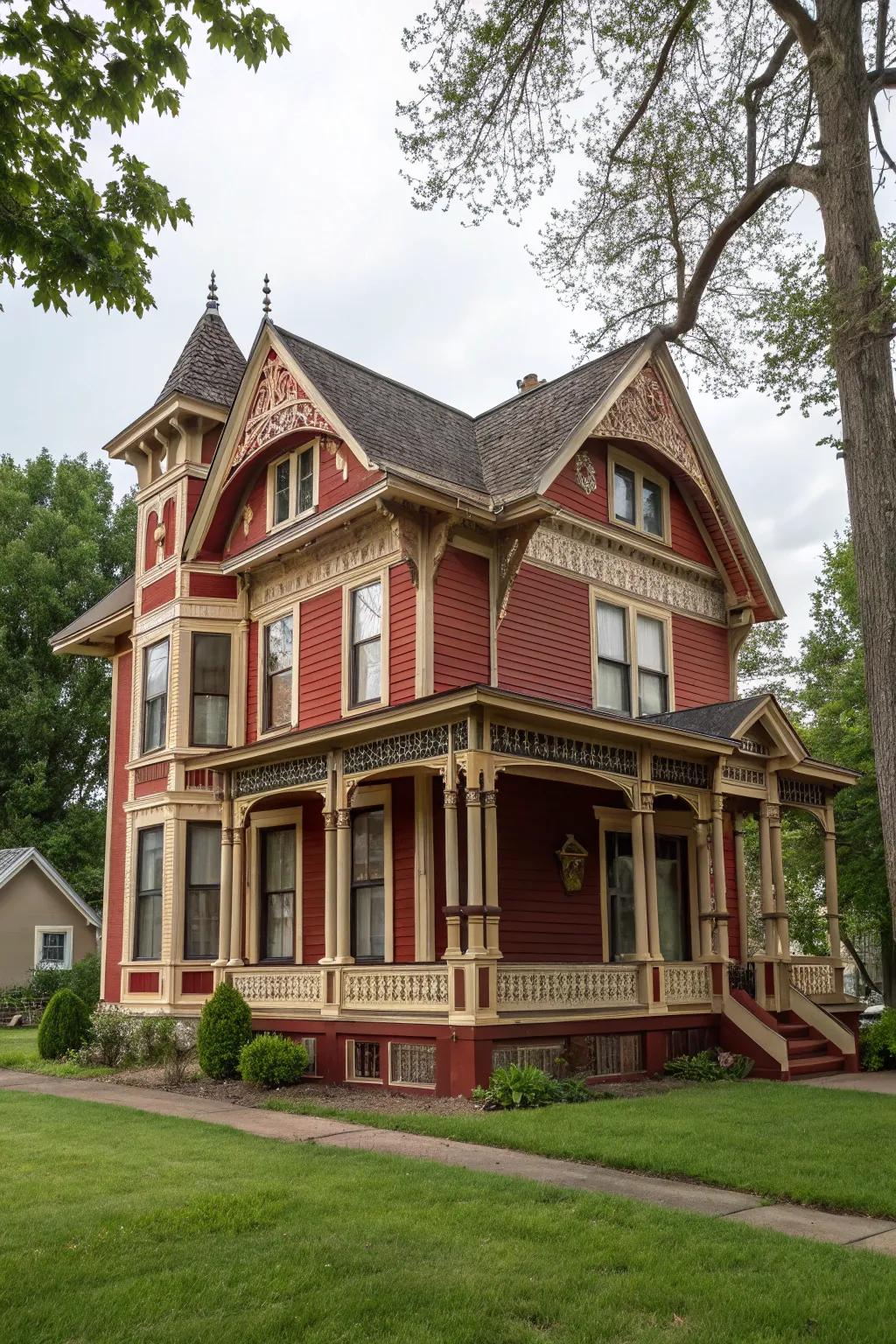 Crimson and sandstone cladding enhances the charm of Victorian homes.