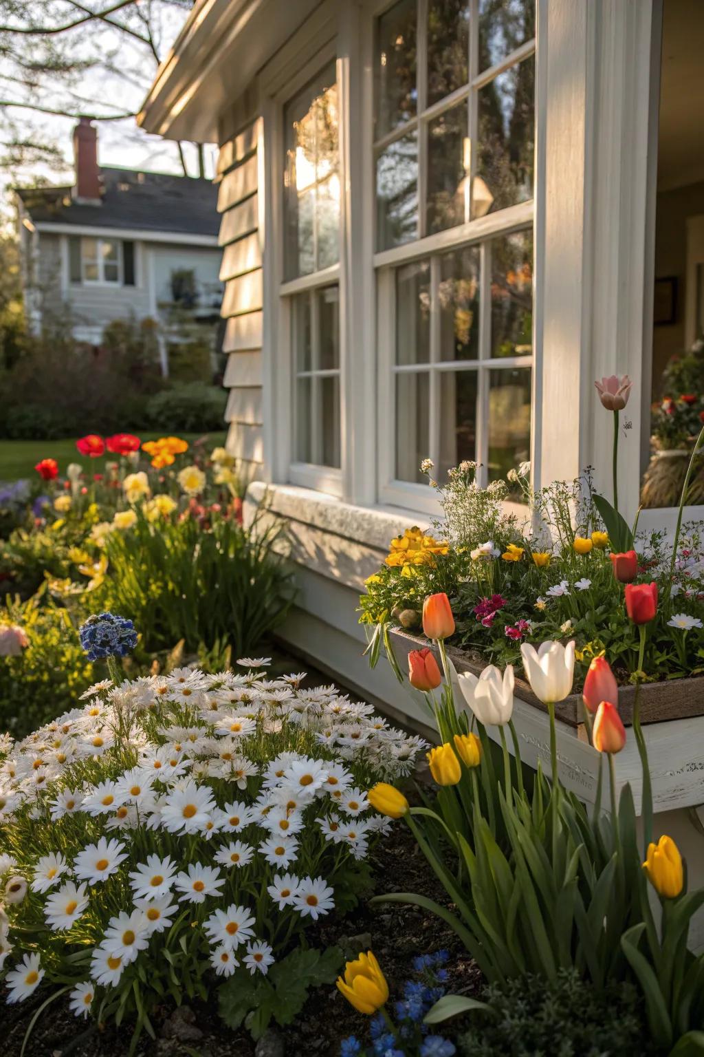 Seasonal flower patches breathe vibrancy and life into the borders of your window.