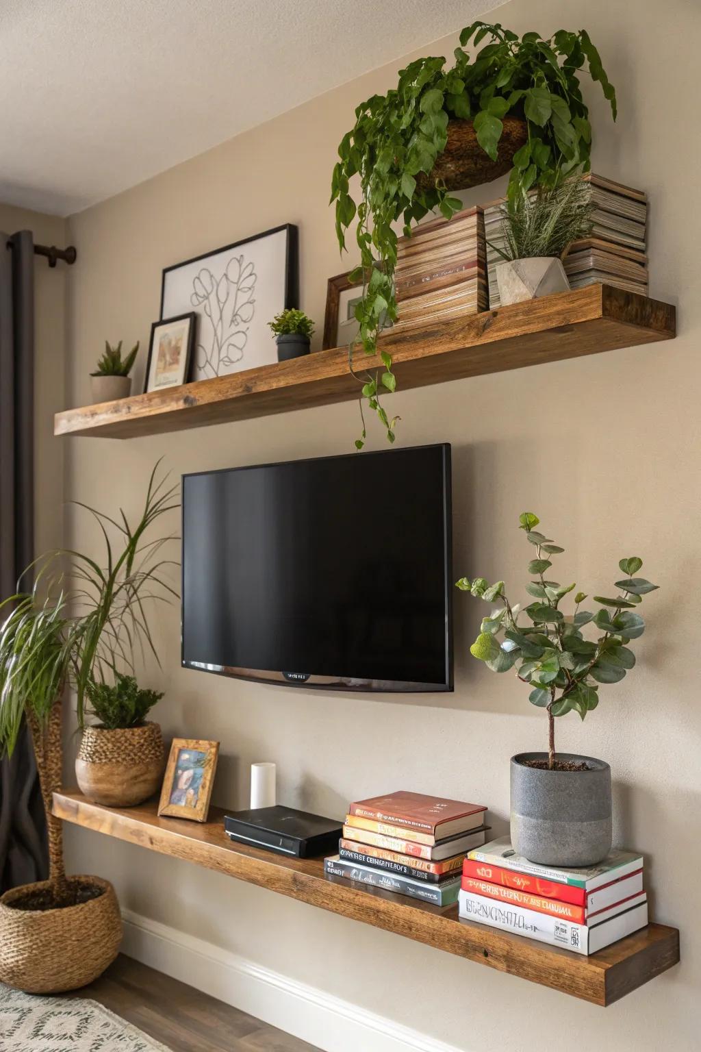 Elevated ledges provide a modern and useful feature beneath your television.