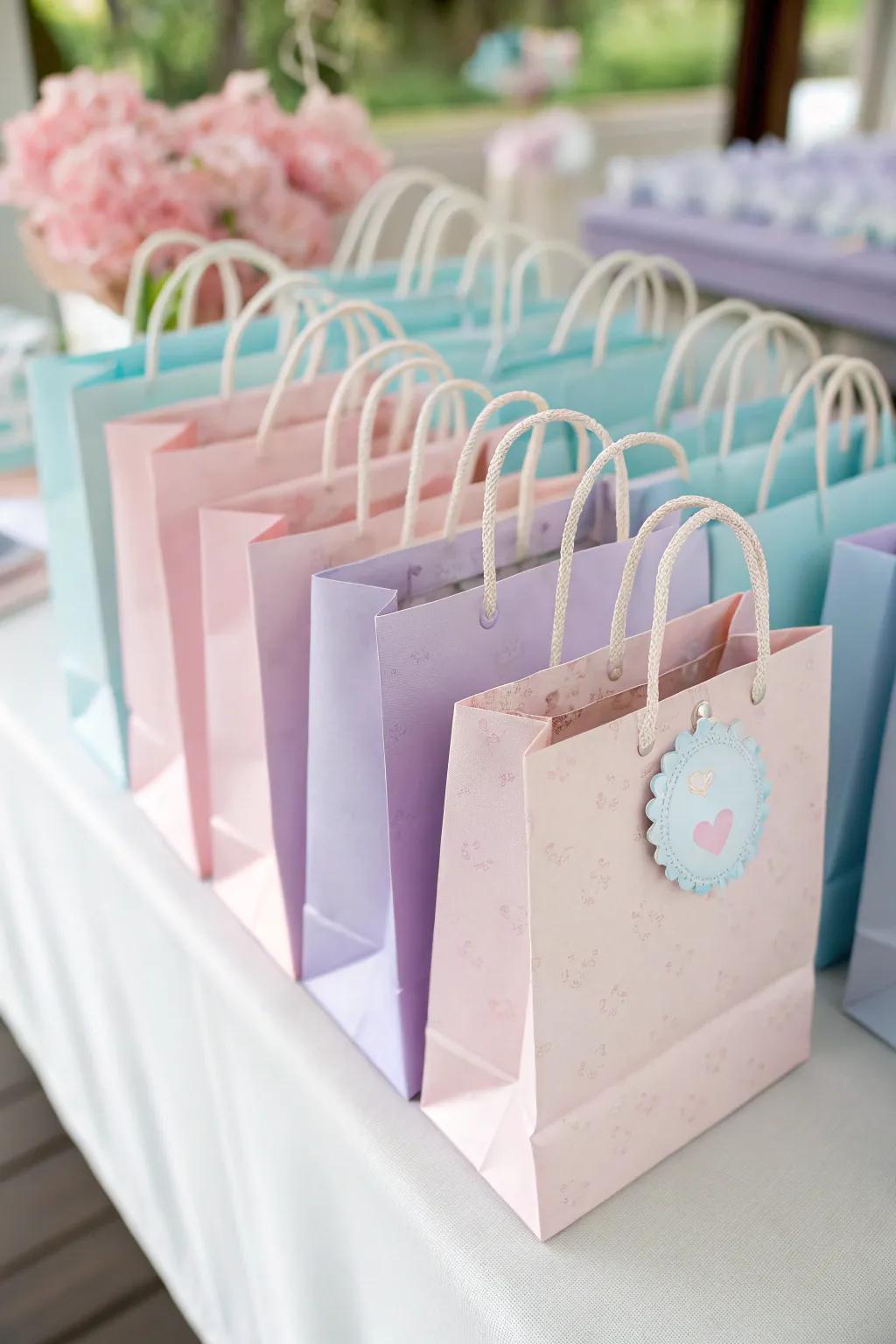 Delicately colored soft unicorn treat bags.