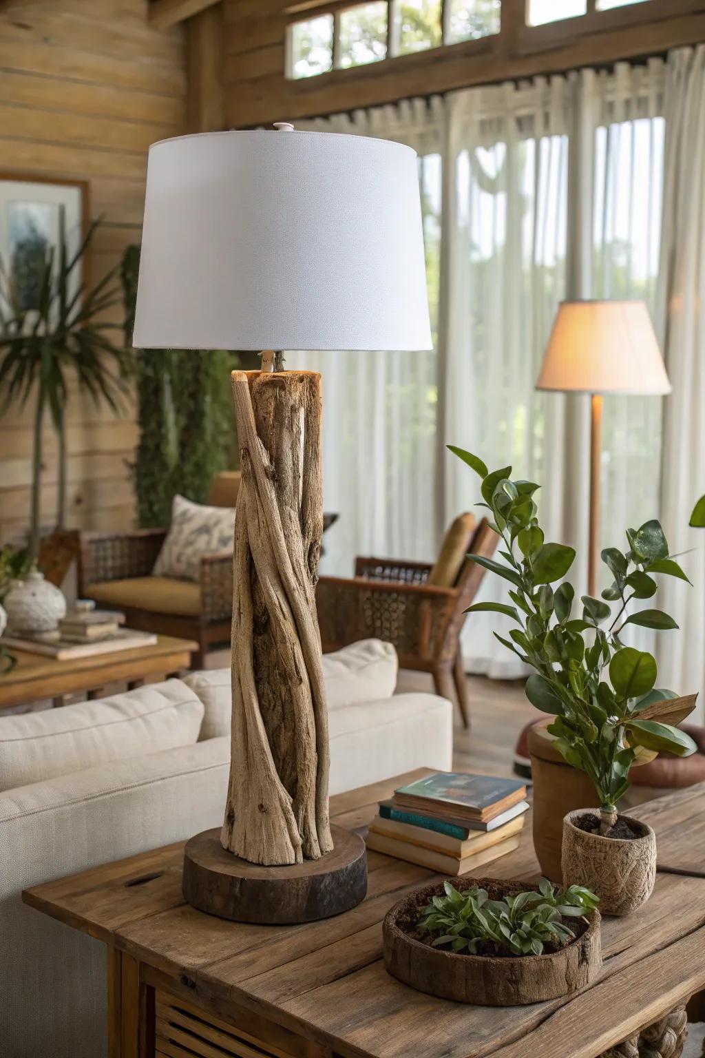 Embrace the essence of nature with a driftwood lamp.