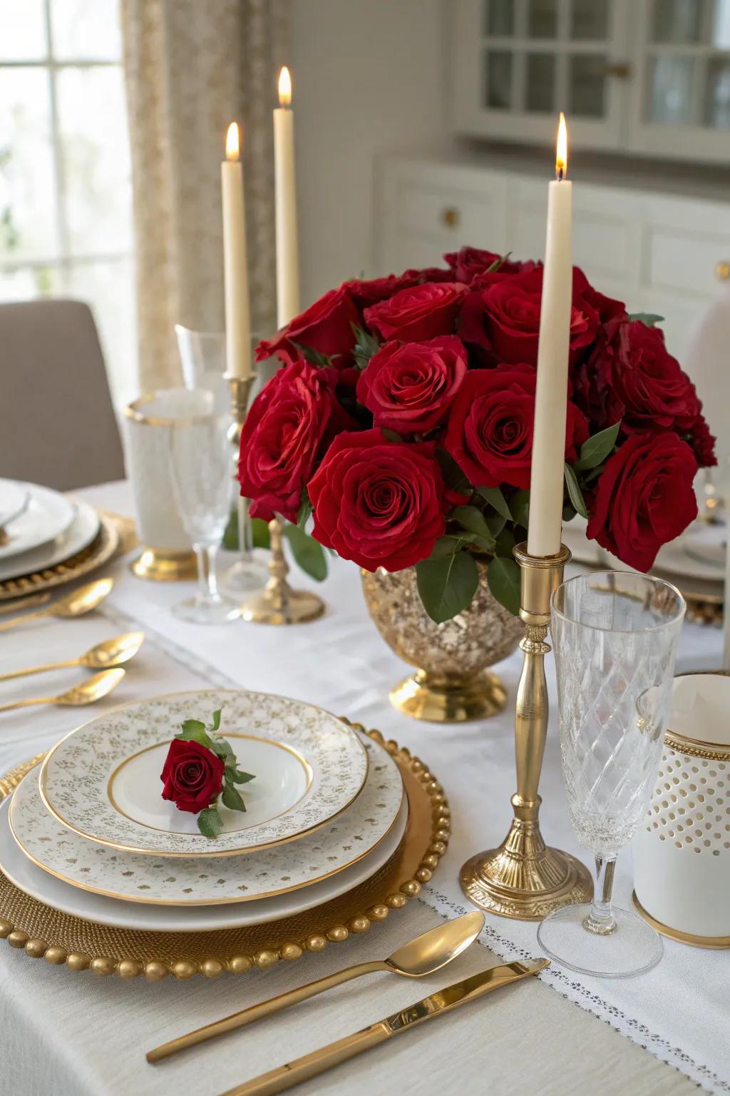 An exquisitely arranged Valentine's Day dining table