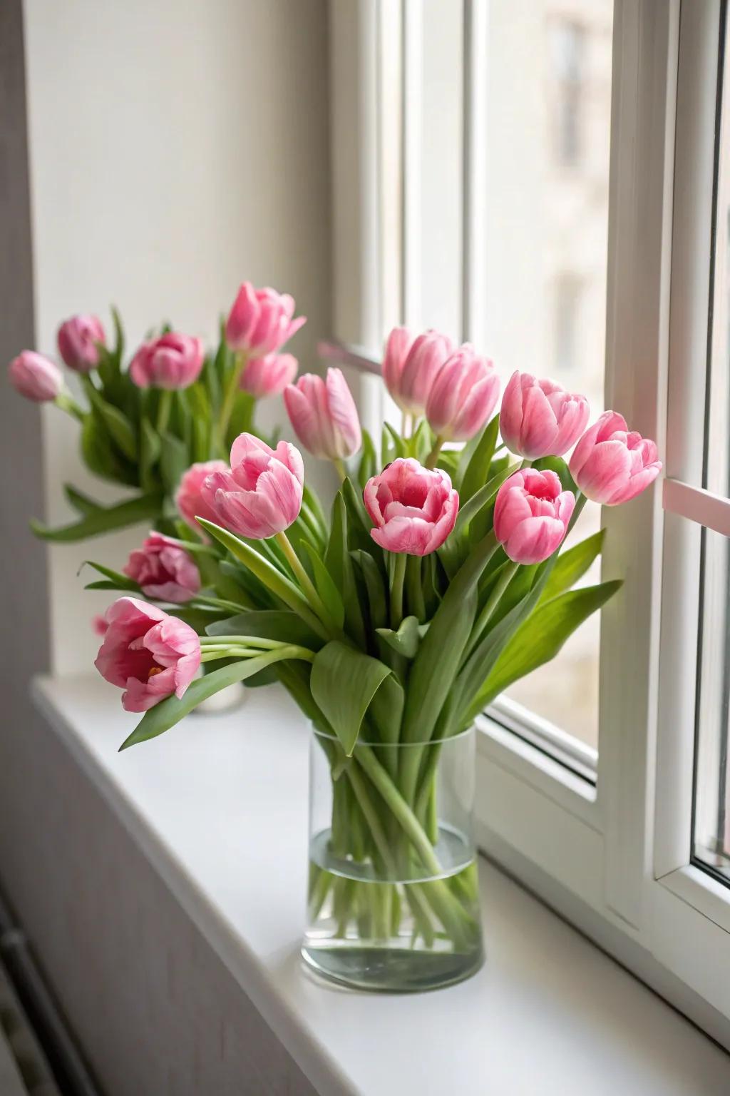 Joyful roseate tulips brightening up a space.