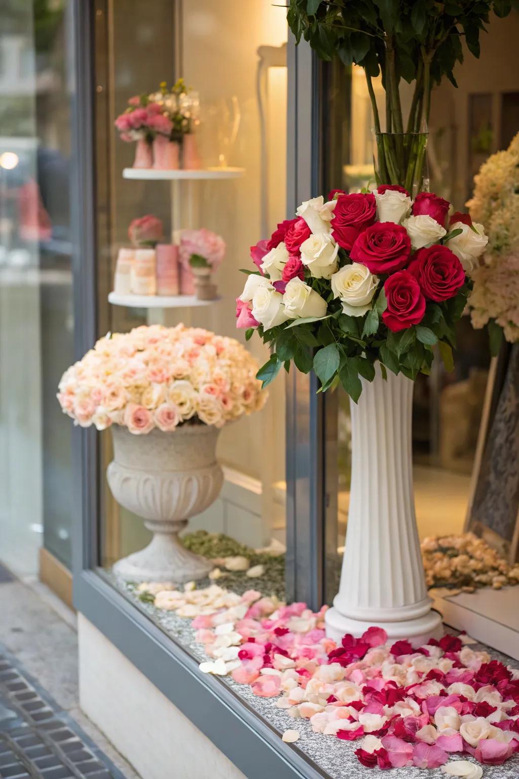 A flower theme in a shop, ideal for Valentine's Day.