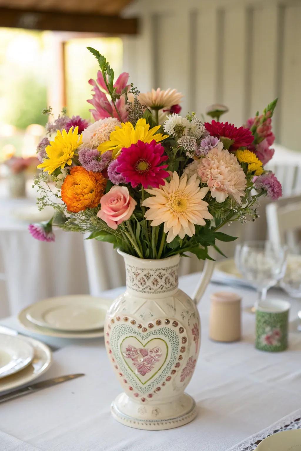 Fill your home with a vibrant flourish of love through floral arrangements shaped like hearts.
