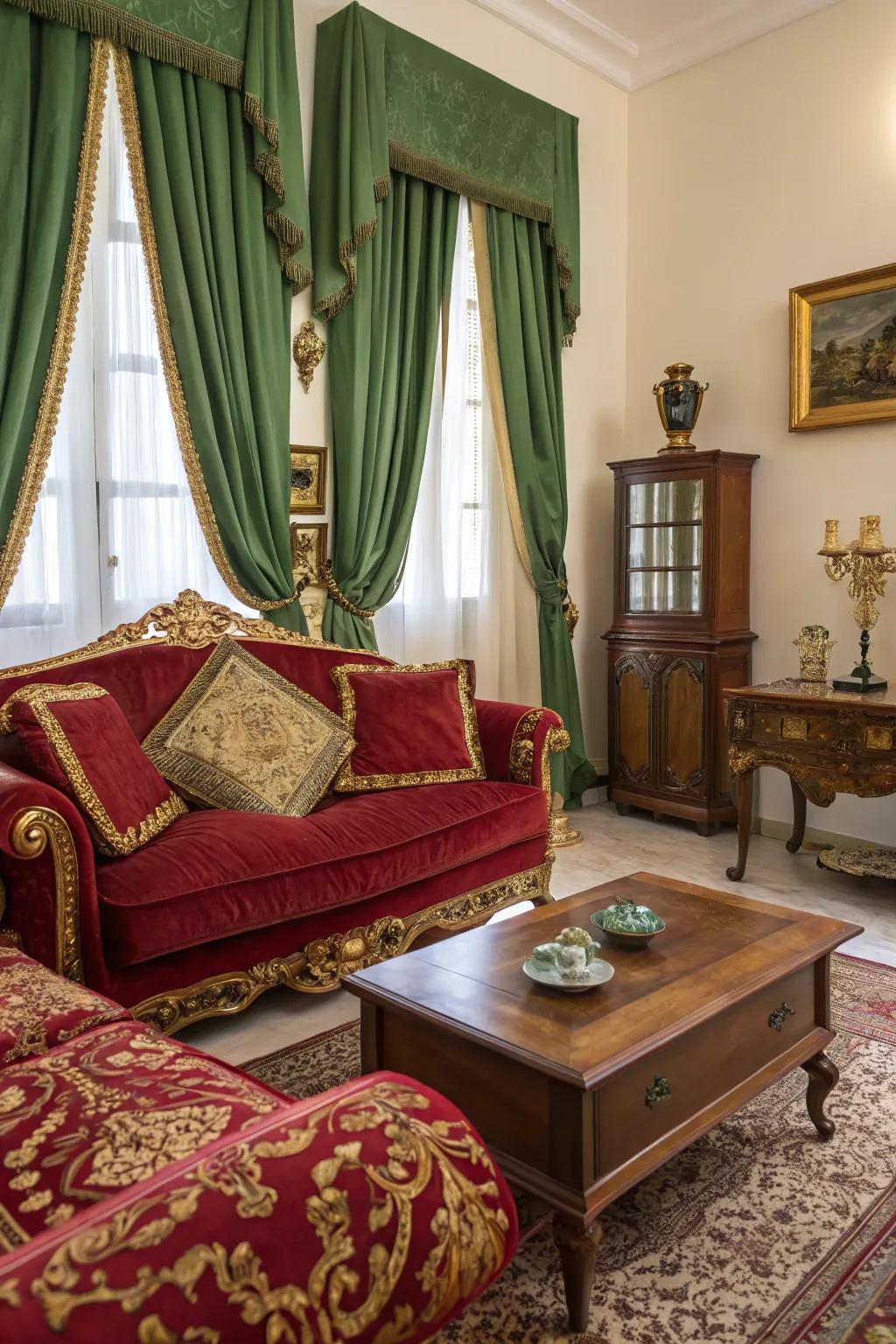 A Venetian-influenced living space showcasing vibrant shades and tactile elements.