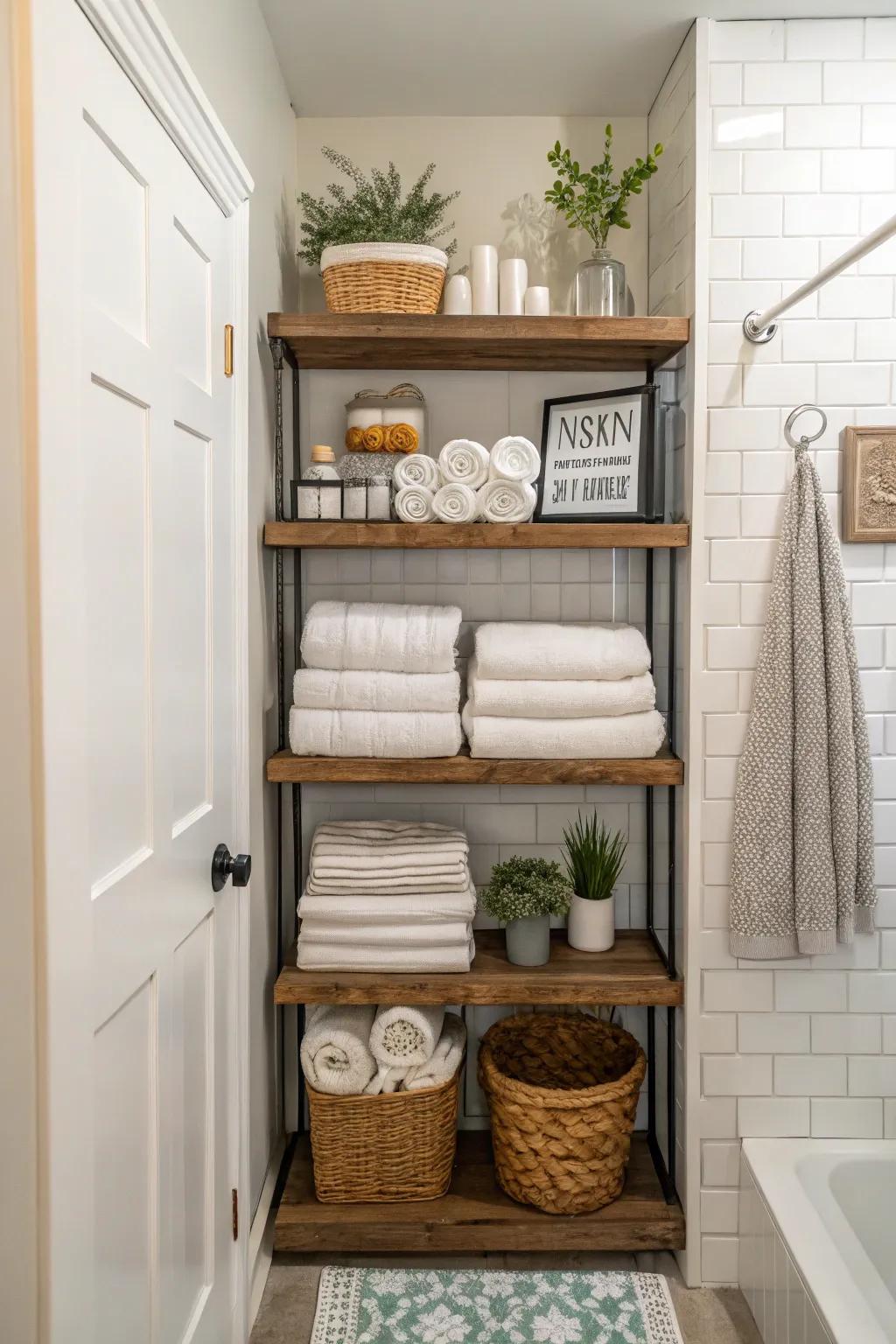 Shelving that rises vertically makes the most of storage and keeps everything neat.