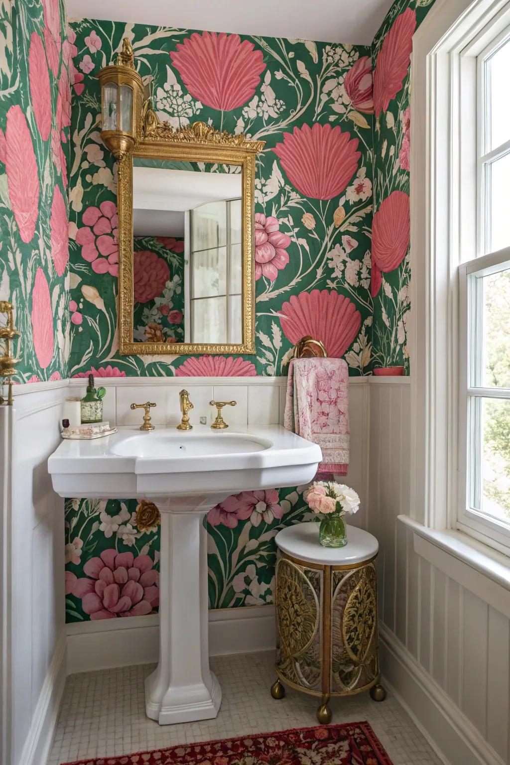 Vivid wallpaper can transform your space with vintage charm.