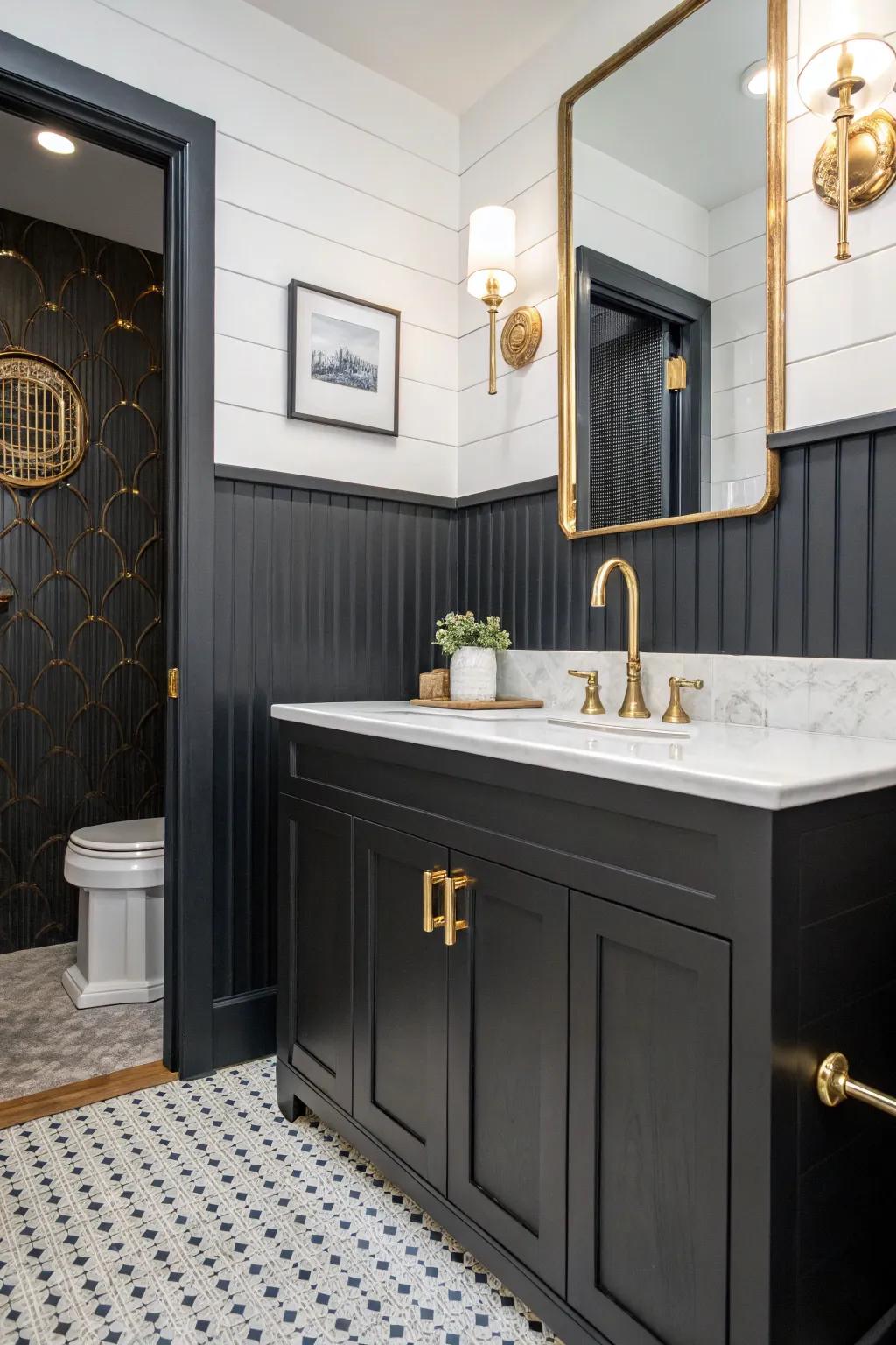 Shiplap wainscoting offers a modern, polished look to your bathroom.