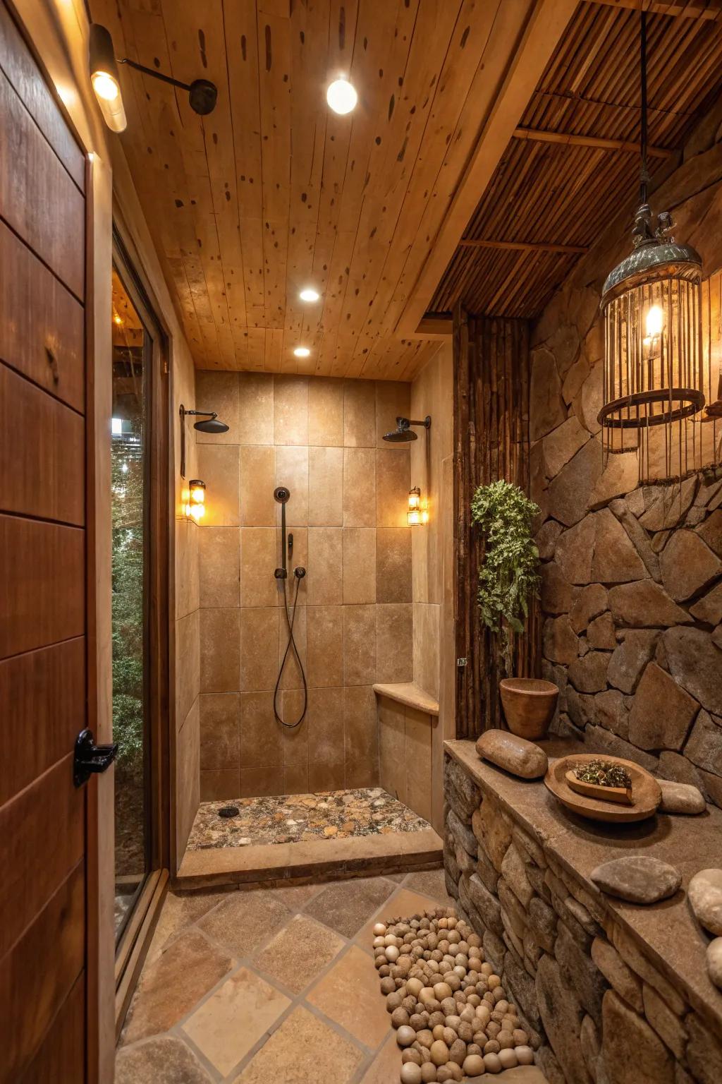 Shower featuring an organic color spectrum with delicate illumination.