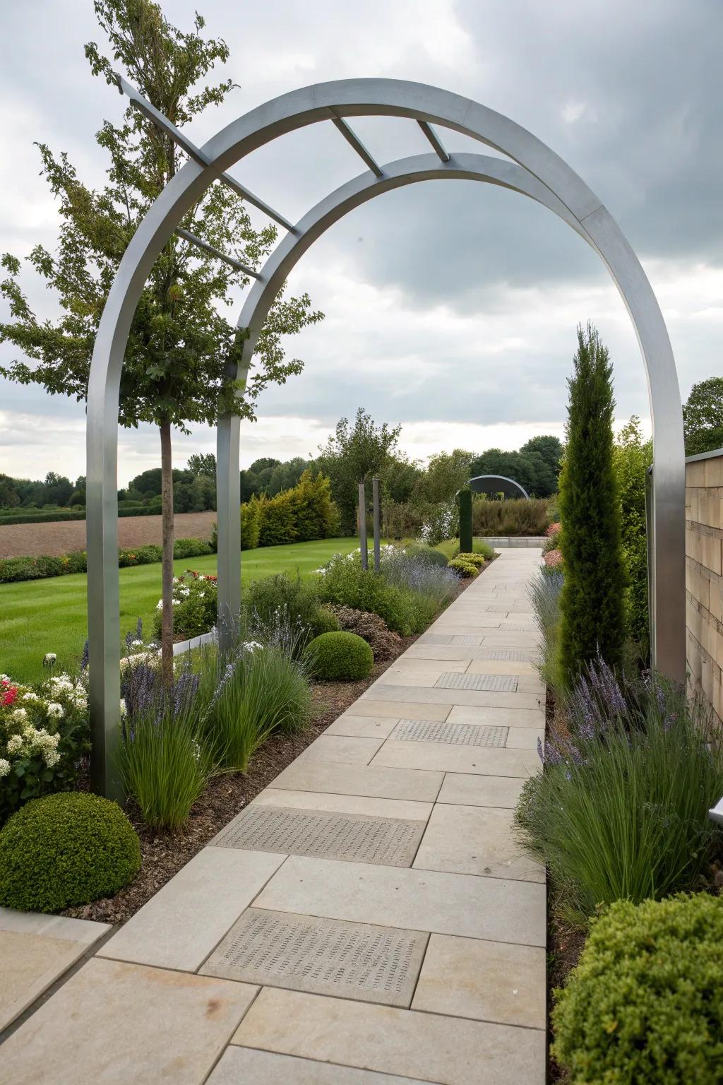Metallic arches proffer a modern flourish with their refined lines and resilience.