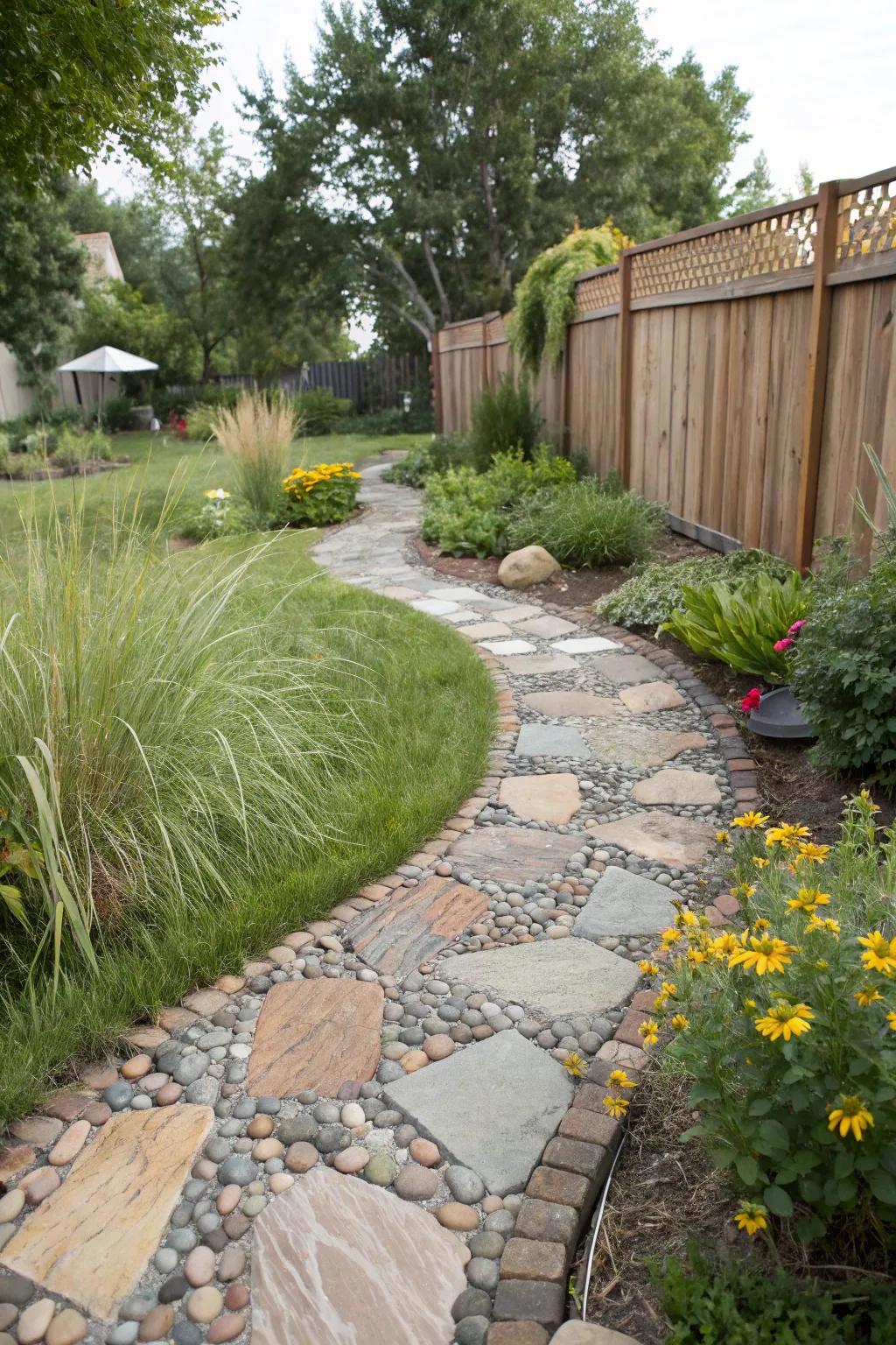 Stones and paving tiles form an enduringly elegant garden walkway.