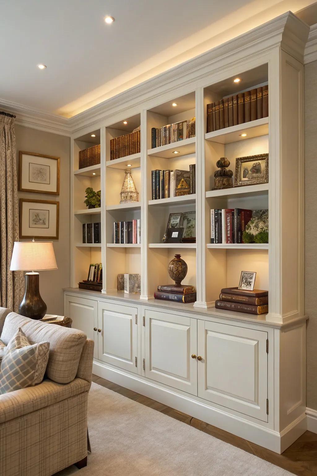 Built-in shelves deliver a customized and sophisticated solution for showcasing your books.