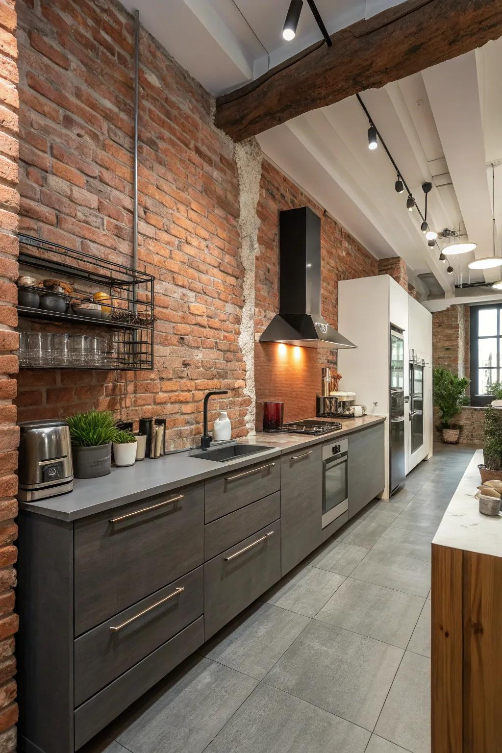 Exposed brickwork adds urban sophistication and warmth.