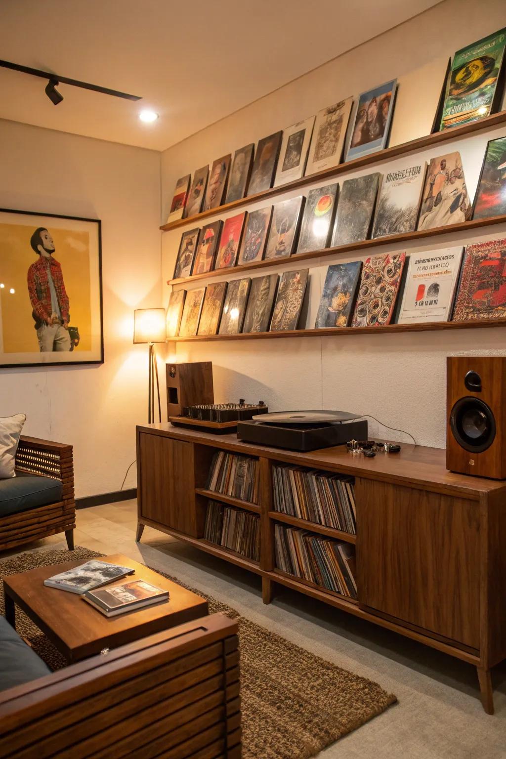 A sentimental display of classic record albums.