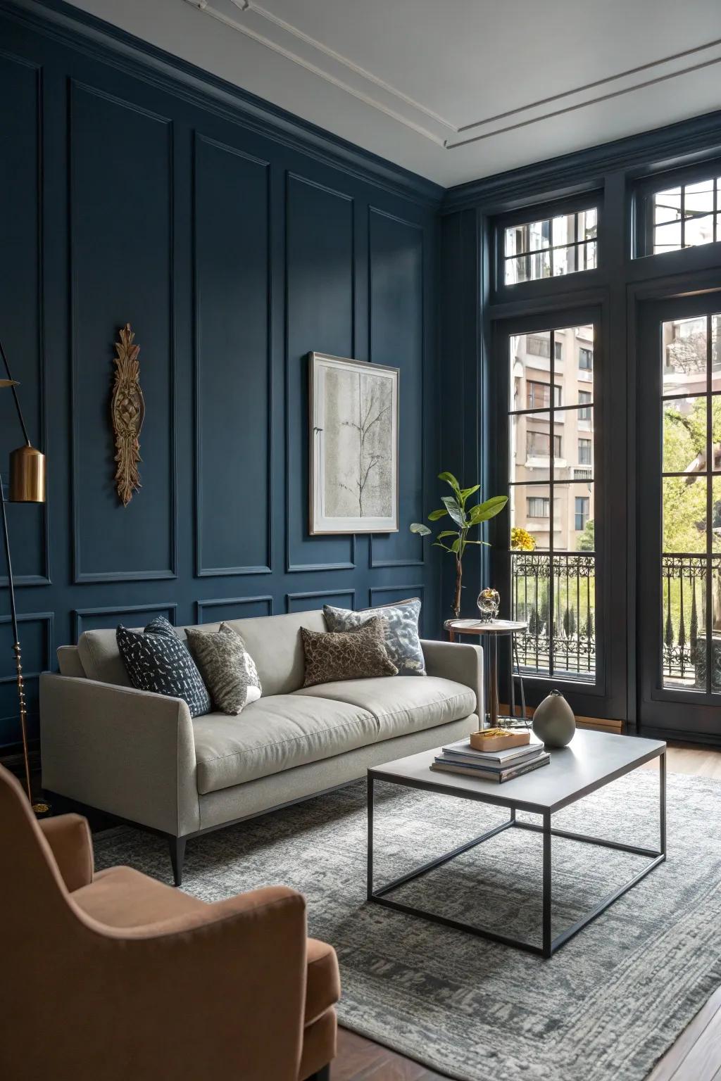 Shadowy walls enhance depth and style.