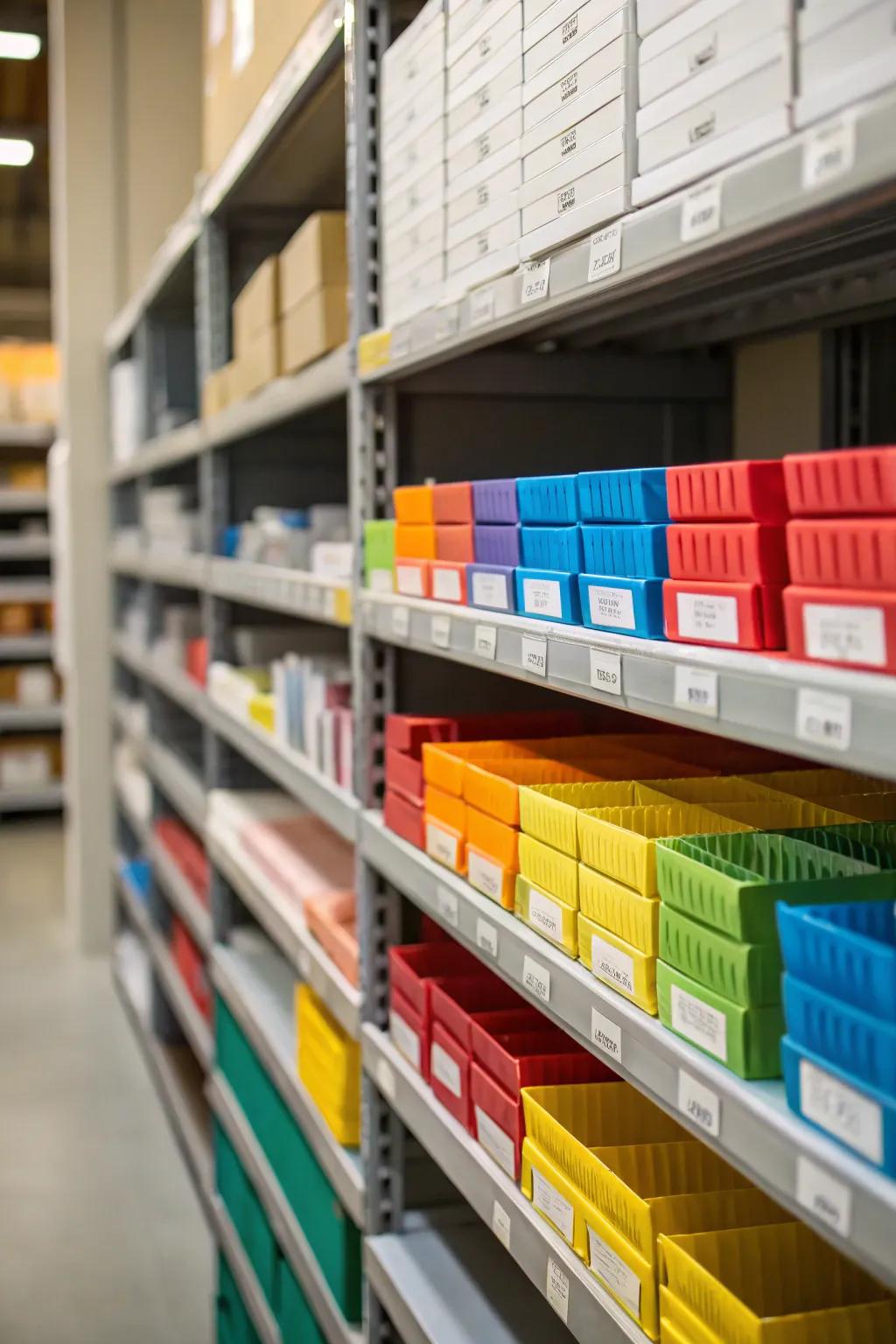 Spectrum-labeled dispensers ensure easy item identification.