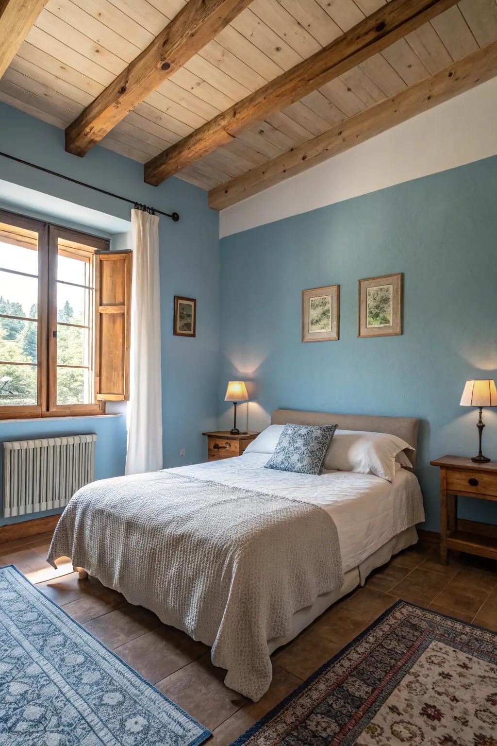 Enjoy restful evenings with a bedroom painted in gentle cerulean.