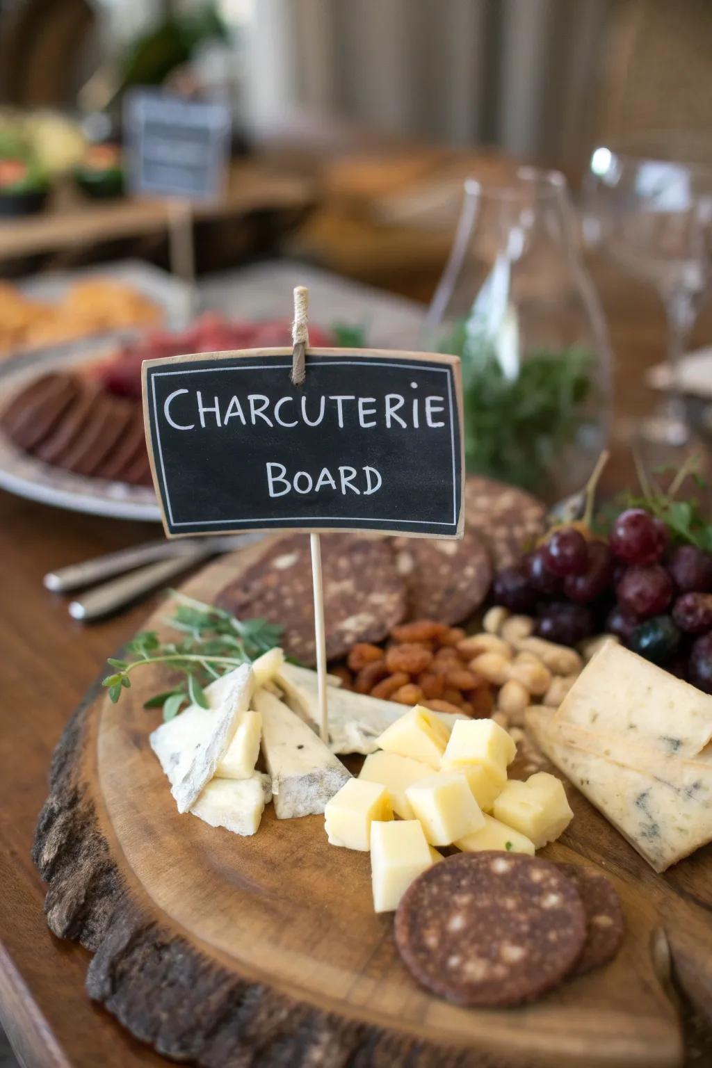 Personalized cheese labels contribute an attentive flourish.