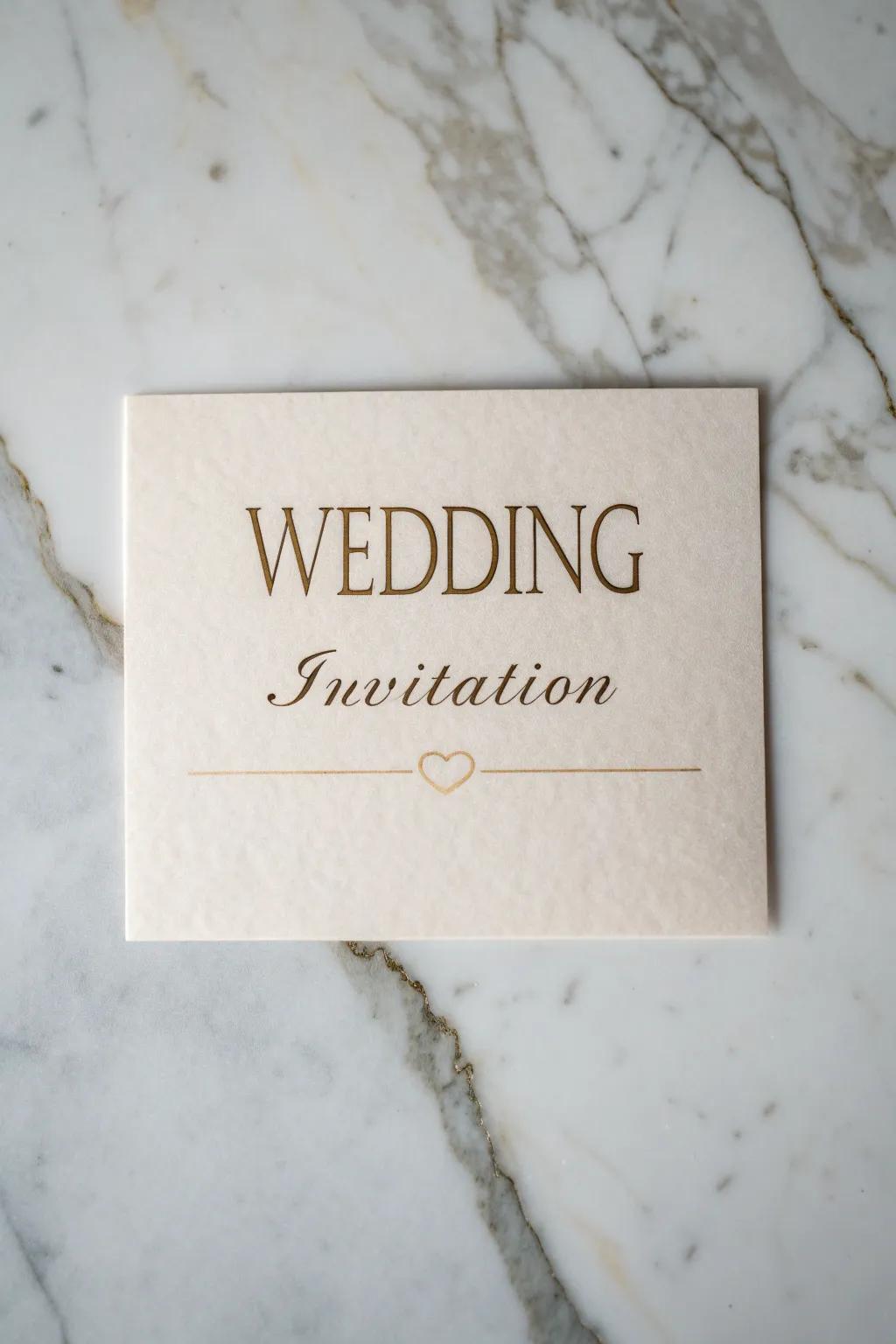 Announcement presenting refined script on a backdrop of sleek marble.