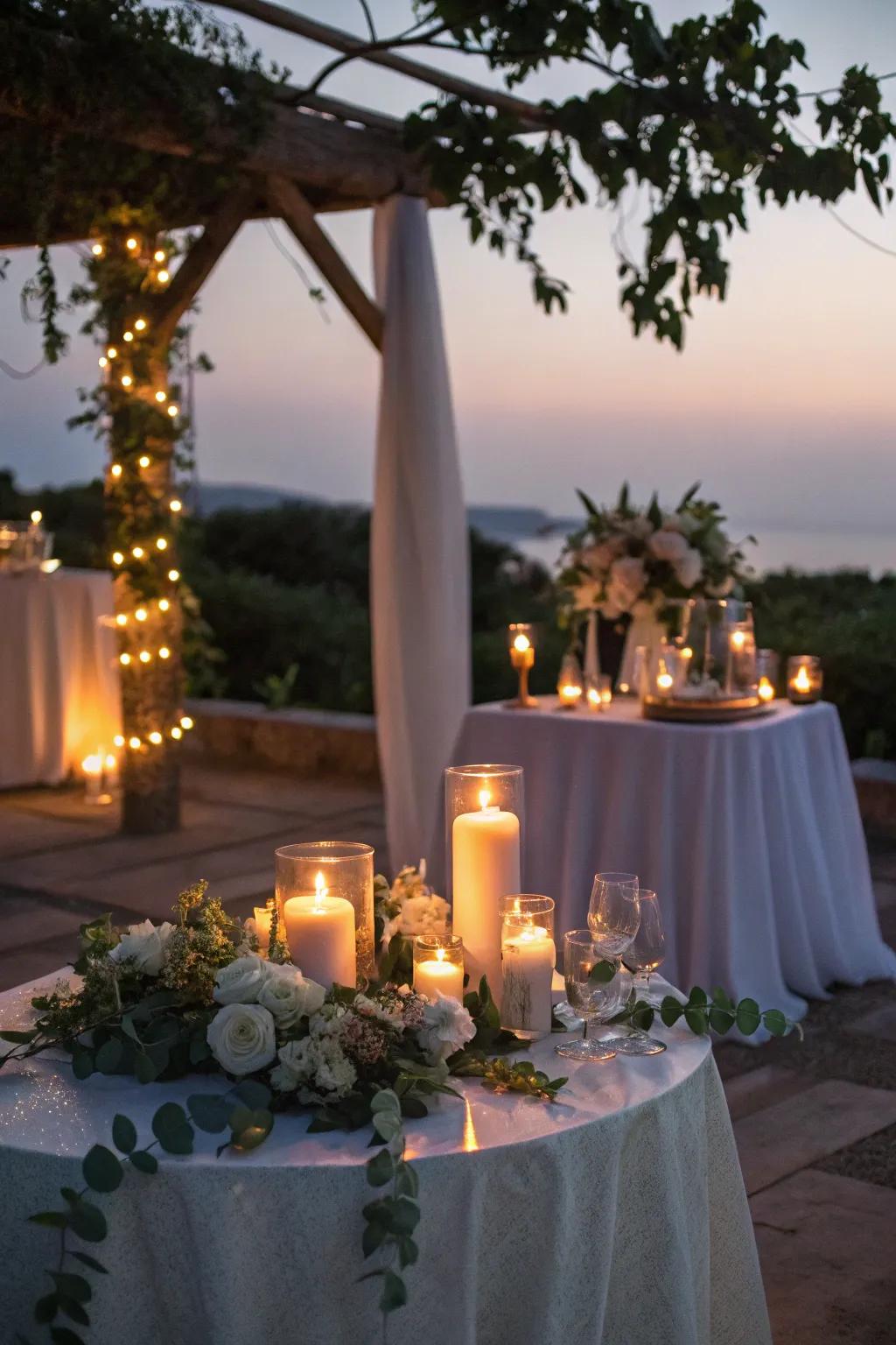 The candlelit atmosphere brings a comforting glow and romance to any wedding environment.