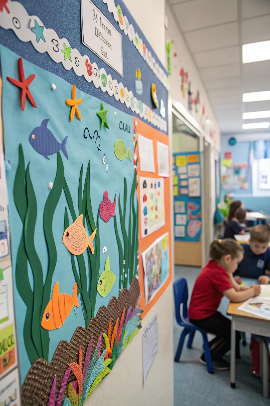 An oceanic adventure displayed on your bulletin board designed to fascinate and inspire students' imaginations.