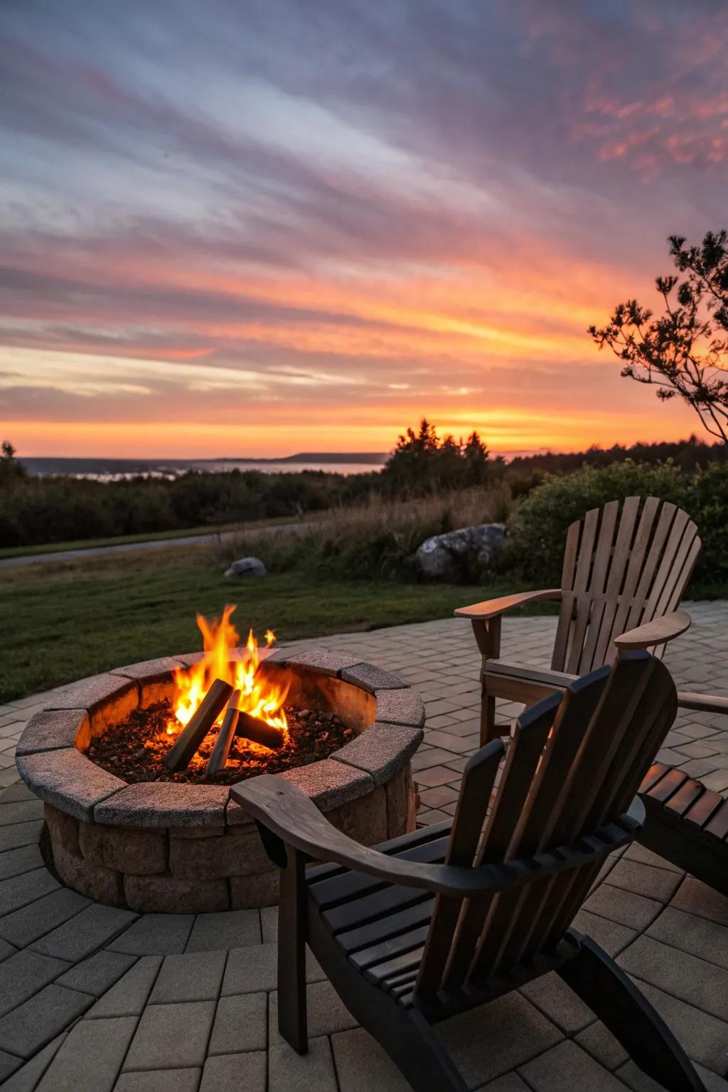 A central hearth area establishing a toasty gathering point on the patio.