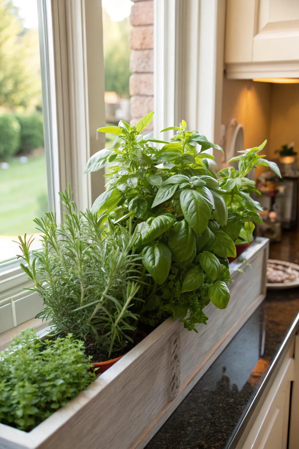 A window box brimming with aromatic herbs for your culinary adventures.