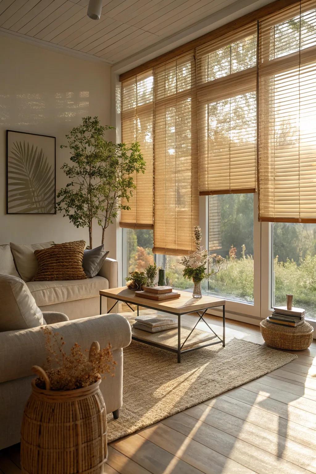 Bamboo blinds enrich any room with a cozy, natural texture.