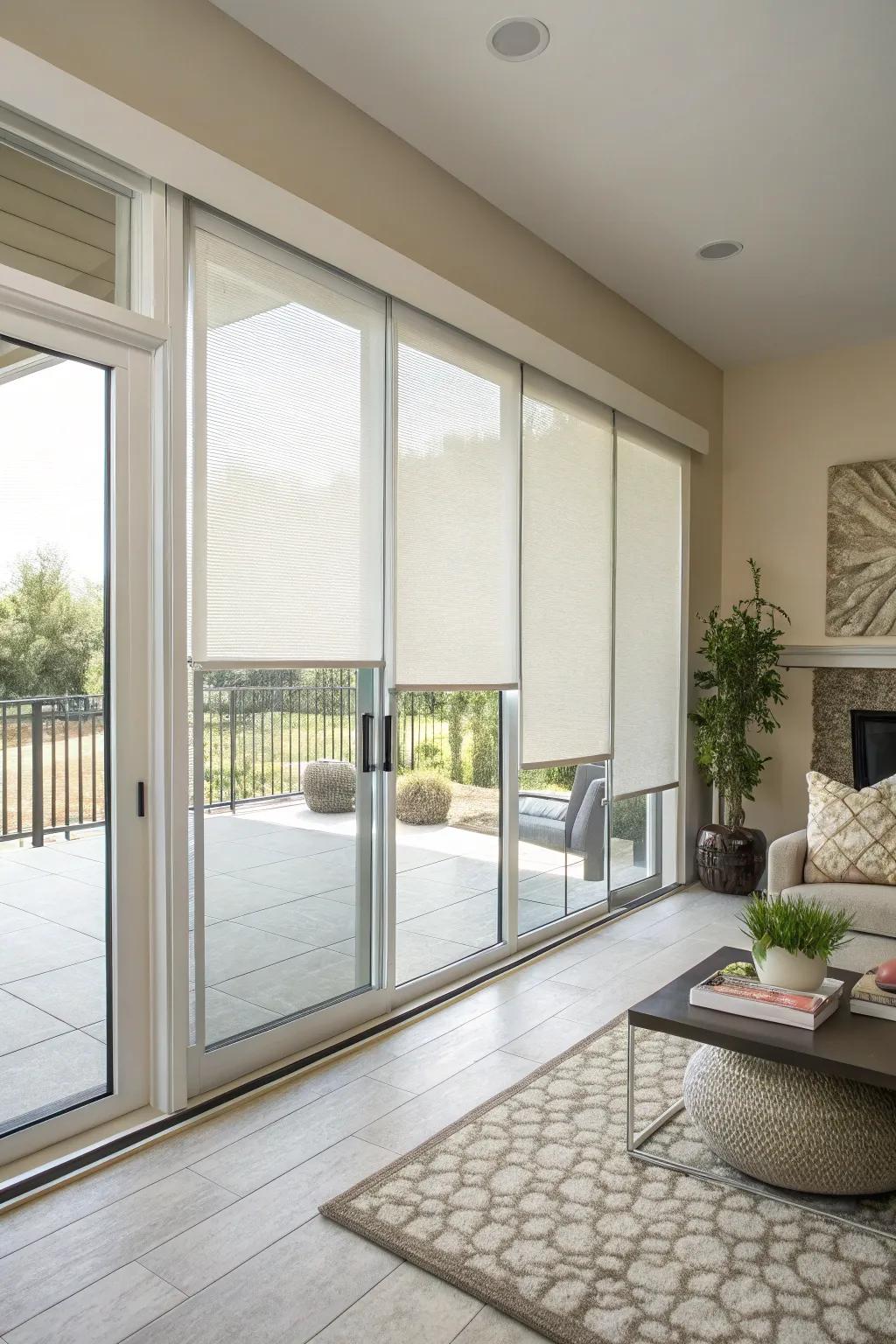 Sliding panel blinds deliver a contemporary and streamlined appearance.